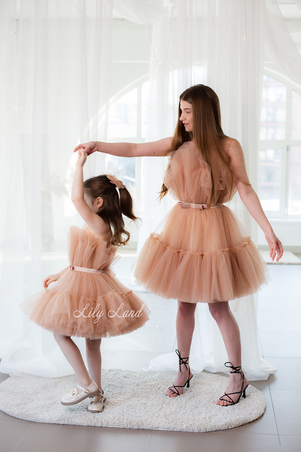 Barbie Matching Tulle Dresses Mommy and Daughter in Beige