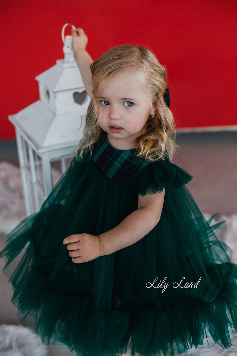 Belle New Year Christmas Girl Dress in Green and Red Tartan