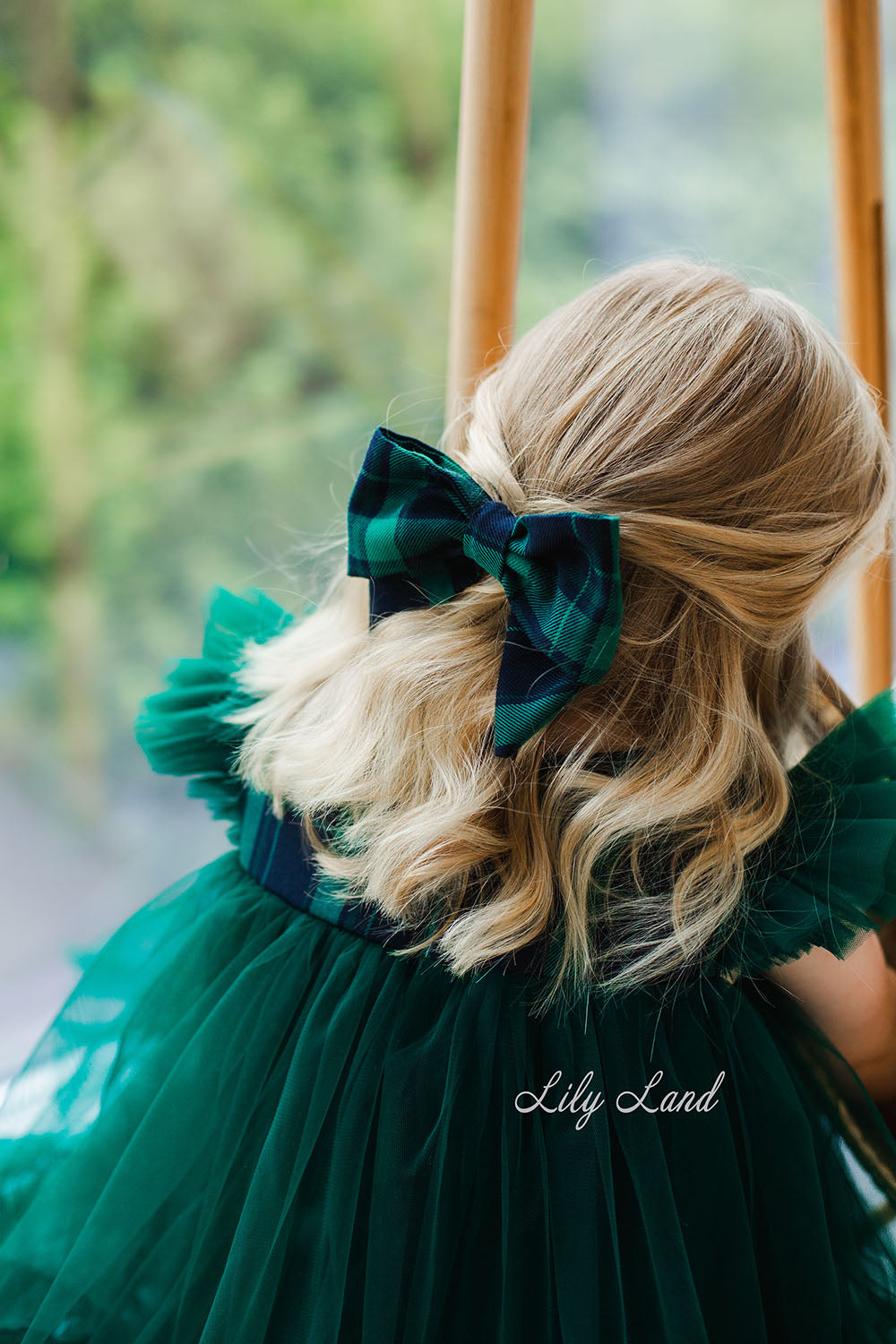Belle New Year Christmas Girl Dress in Green Tartan