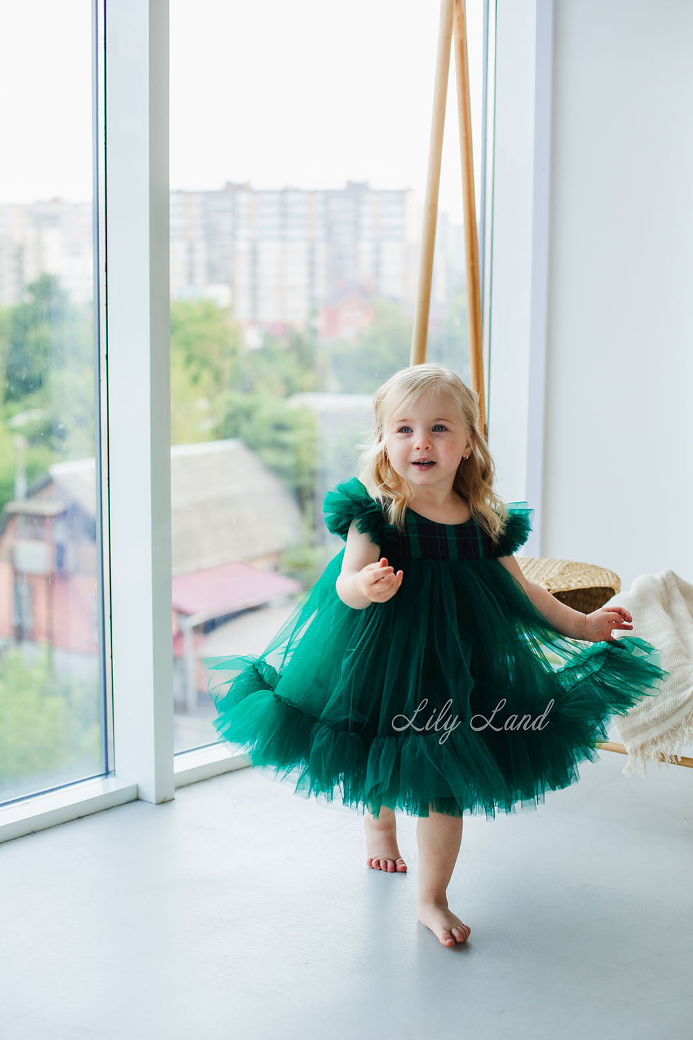 Belle New Year Christmas Girl Dress in Green and Red Tartan