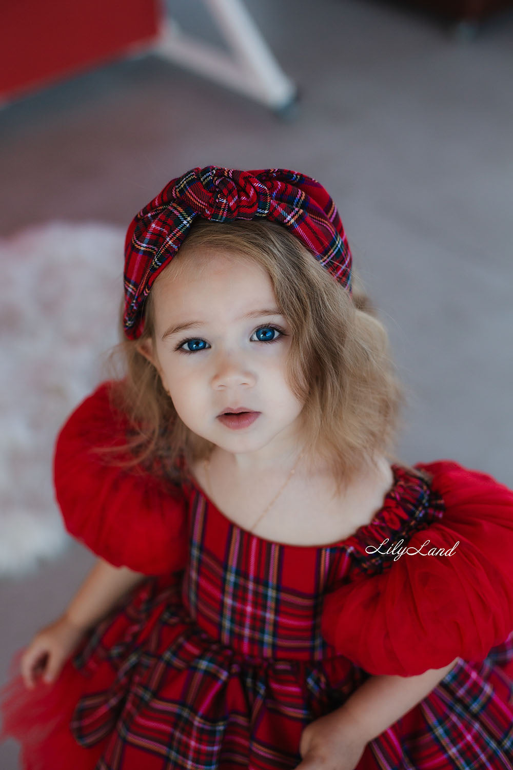Tartan Plaid Knot Christmas Girl Headband in Red