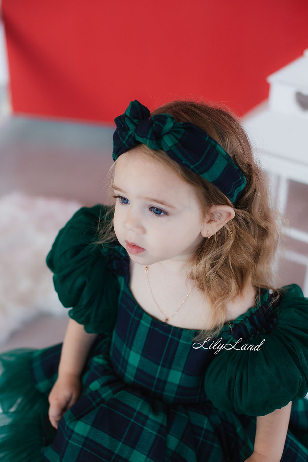 Tartan Plaid Knot Christmas Girl Headband in Emerald Green