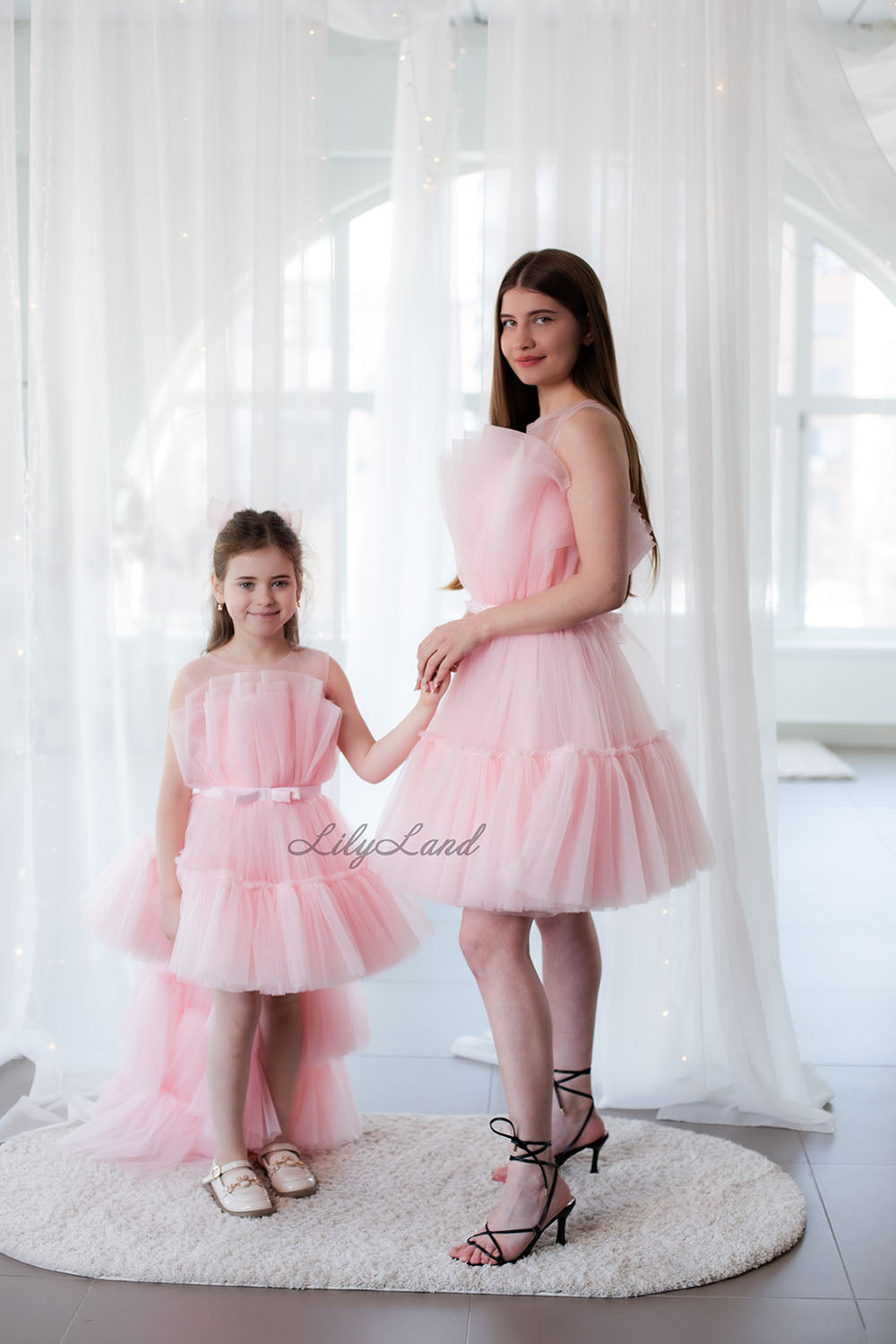 Barbie Matching Tulle Dresses Mommy and Daughter in Blush Pink with Train
