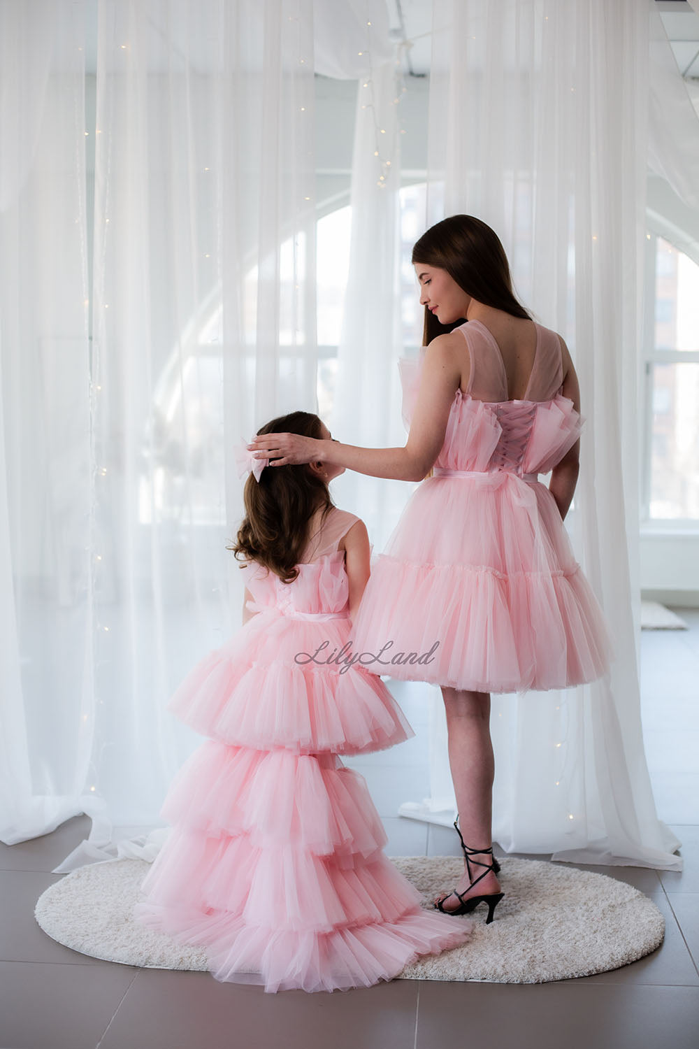 Barbie Matching Tulle Dresses Mommy and Daughter in Blush Pink with Train