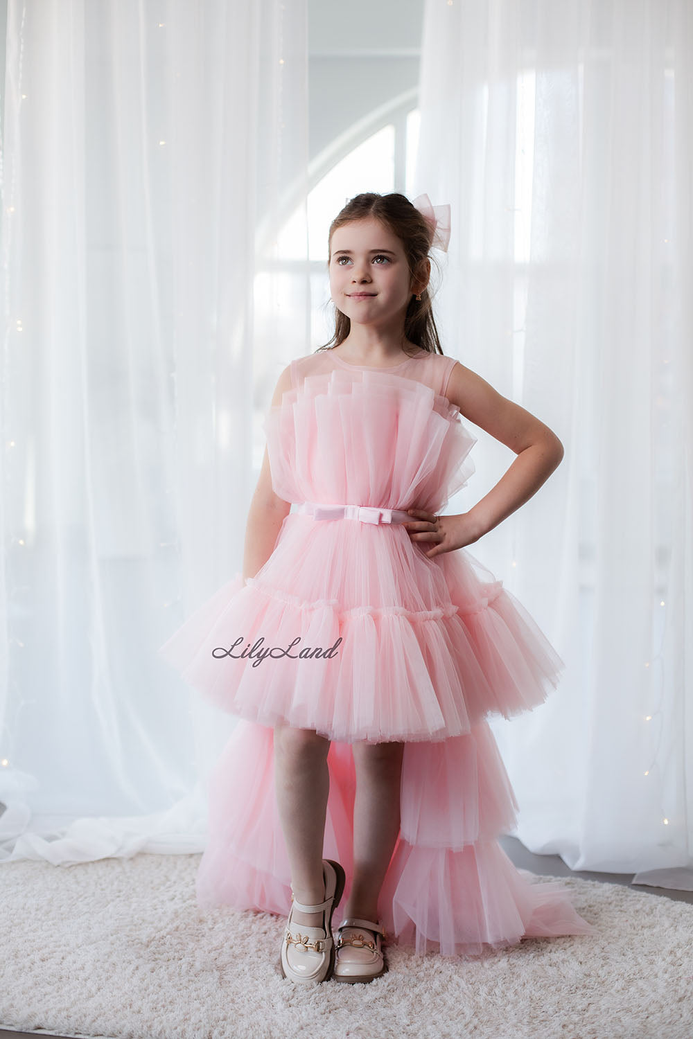 Barbie Matching Tulle Dresses Mommy and Daughter in Blush Pink with Train