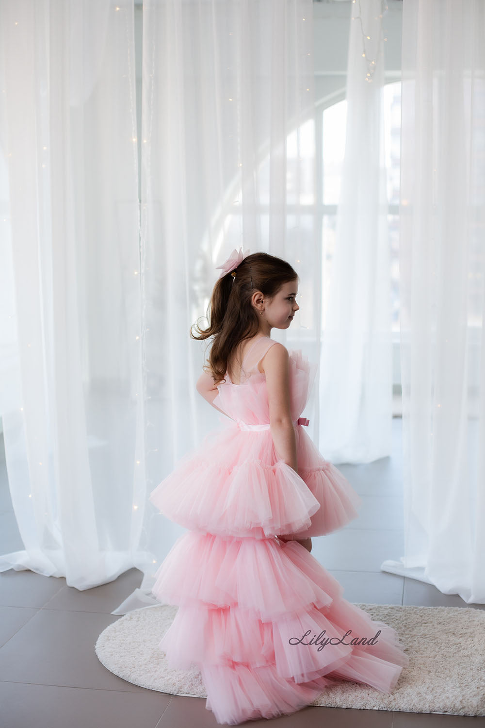 Barbie Tutu Girl Dress in Light Pink with Train