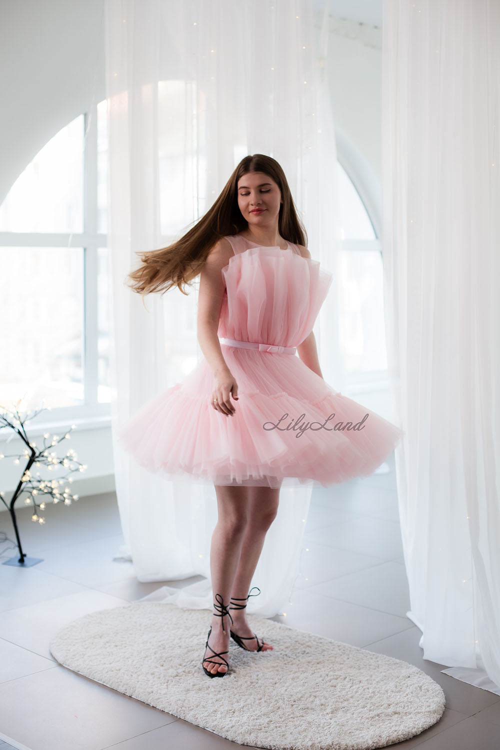Barbie Matching Tulle Dresses Mommy and Daughter in Blush Pink with Train