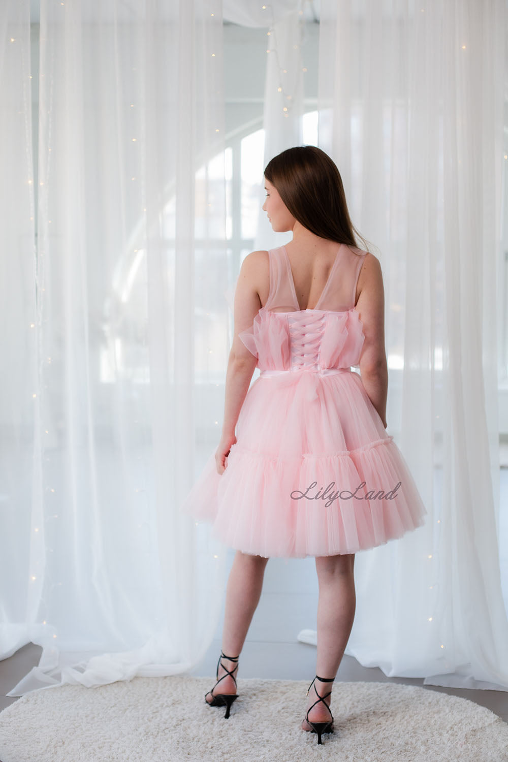 Barbie Matching Tulle Dresses Mommy and Daughter in Blush Pink with Train