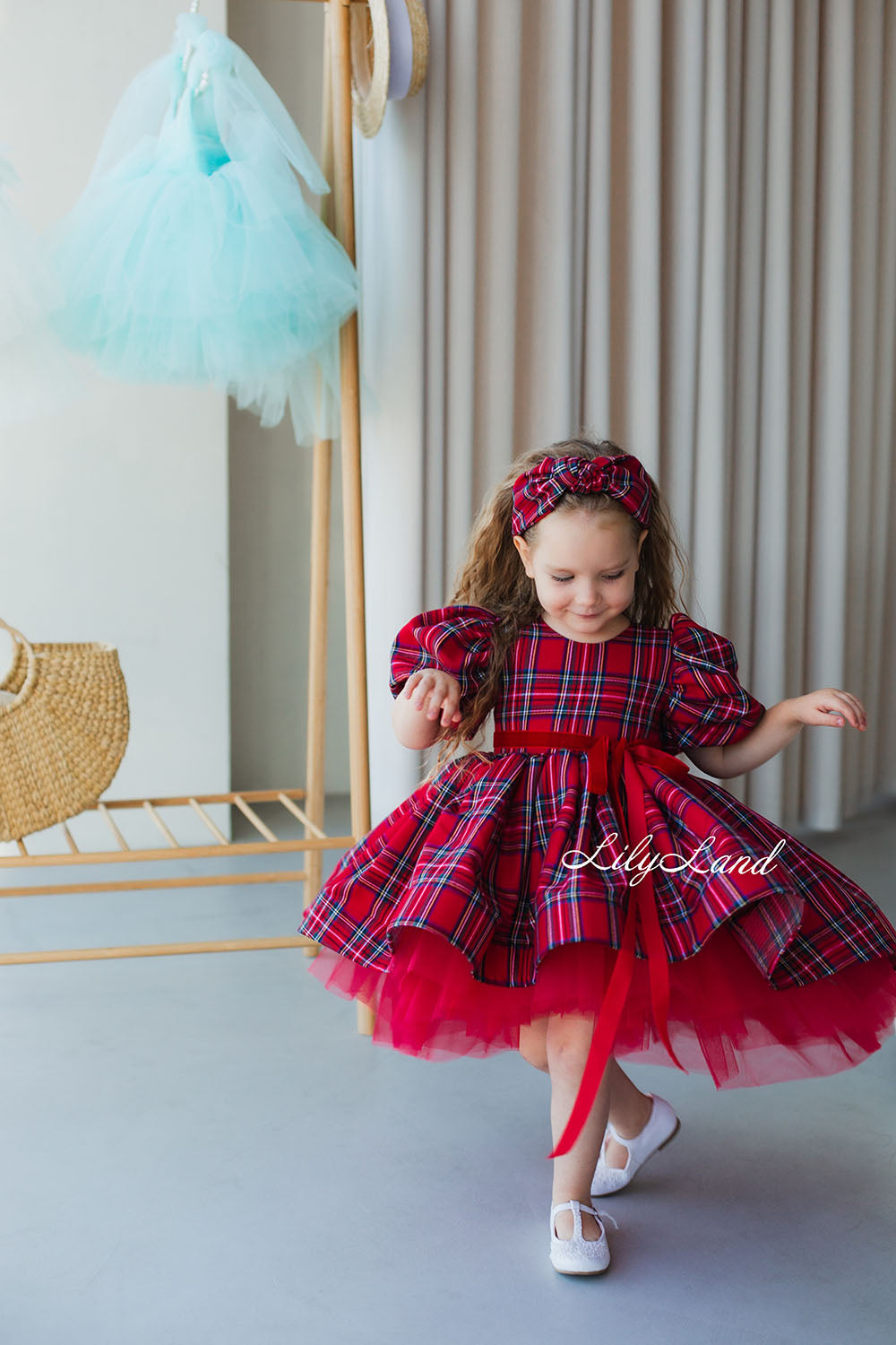 Liana Christmas Girl Dress in Red Tartan