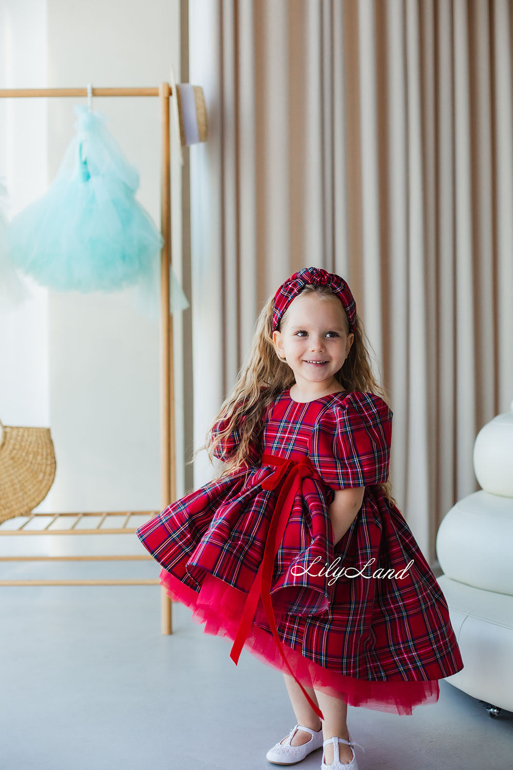 Liana Christmas Girl Dress in Red Tartan