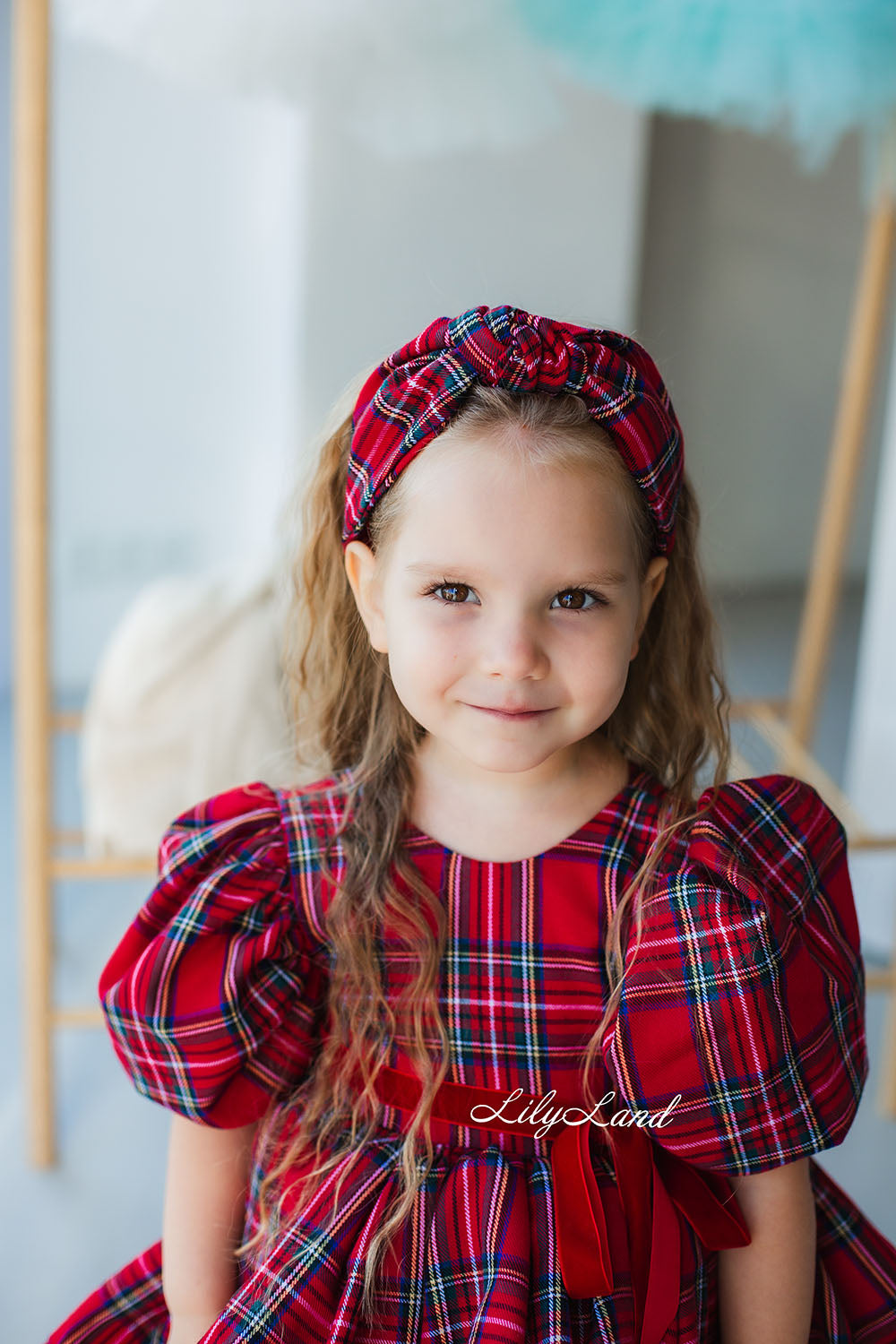Tartan Plaid Knot Christmas Girl Headband in Red