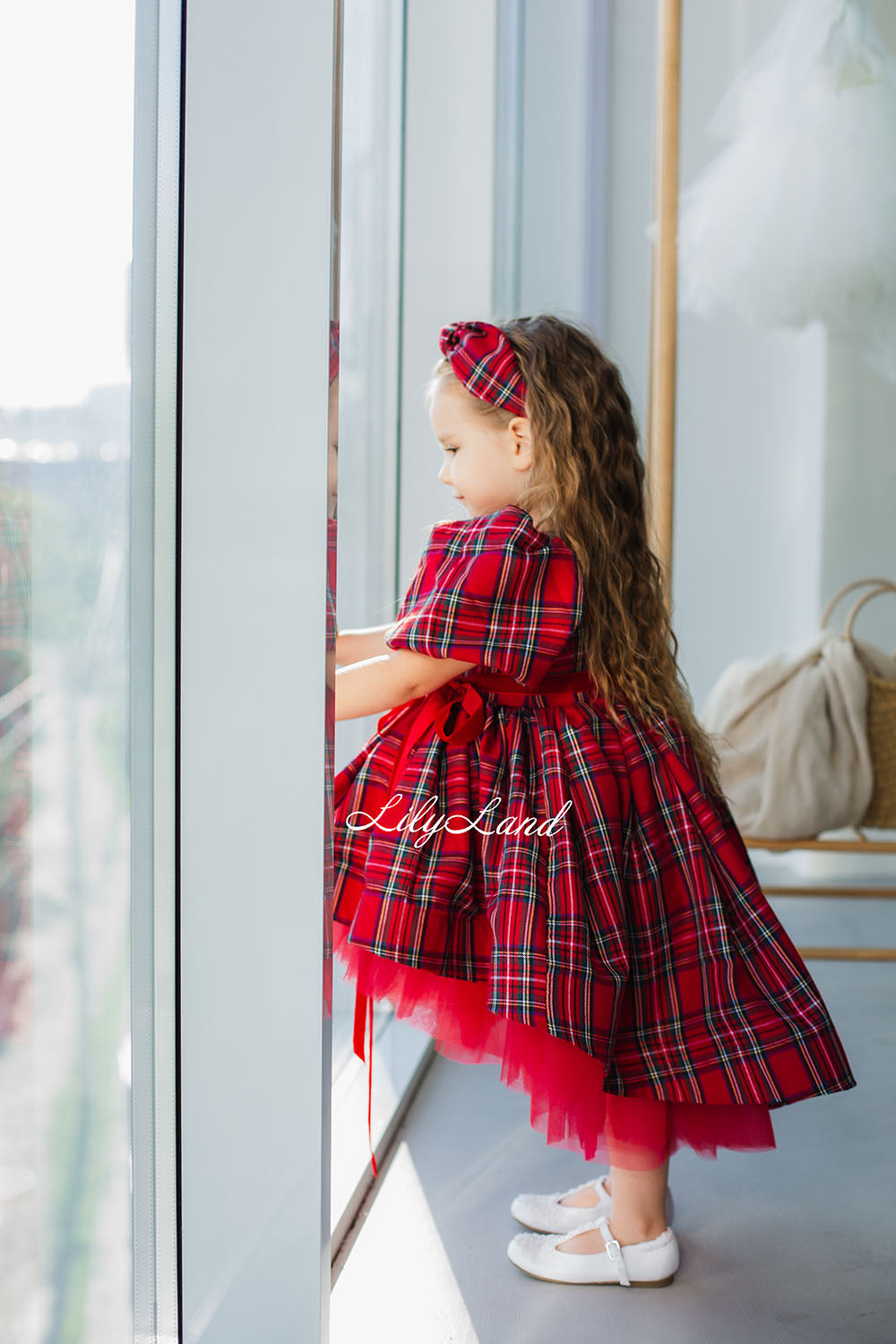 Liana Christmas Girl Dress in Red Tartan