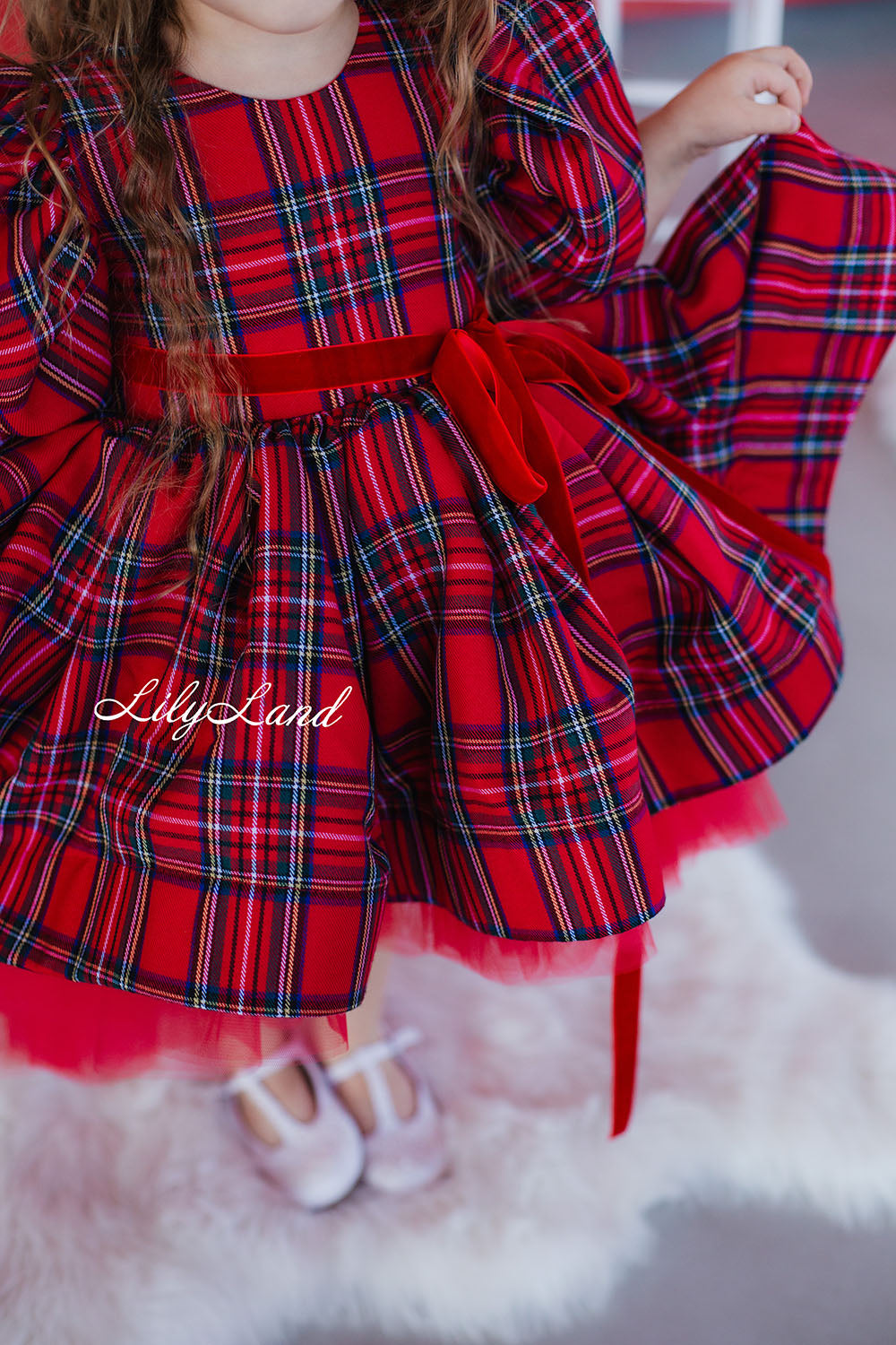 Liana Christmas Girl Dress in Red Tartan