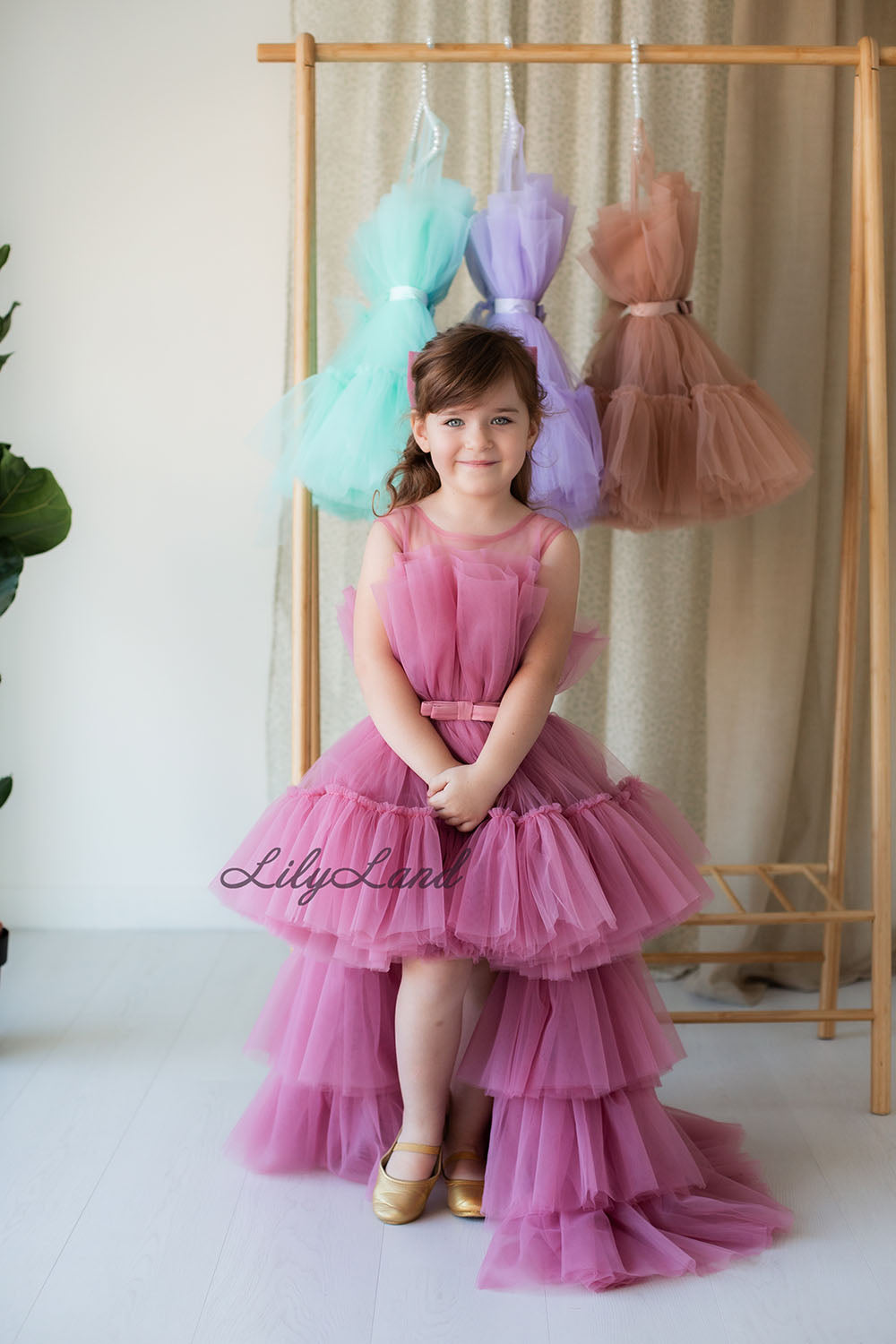 Barbie Tutu Girl Dress in Dusty Rose with Train