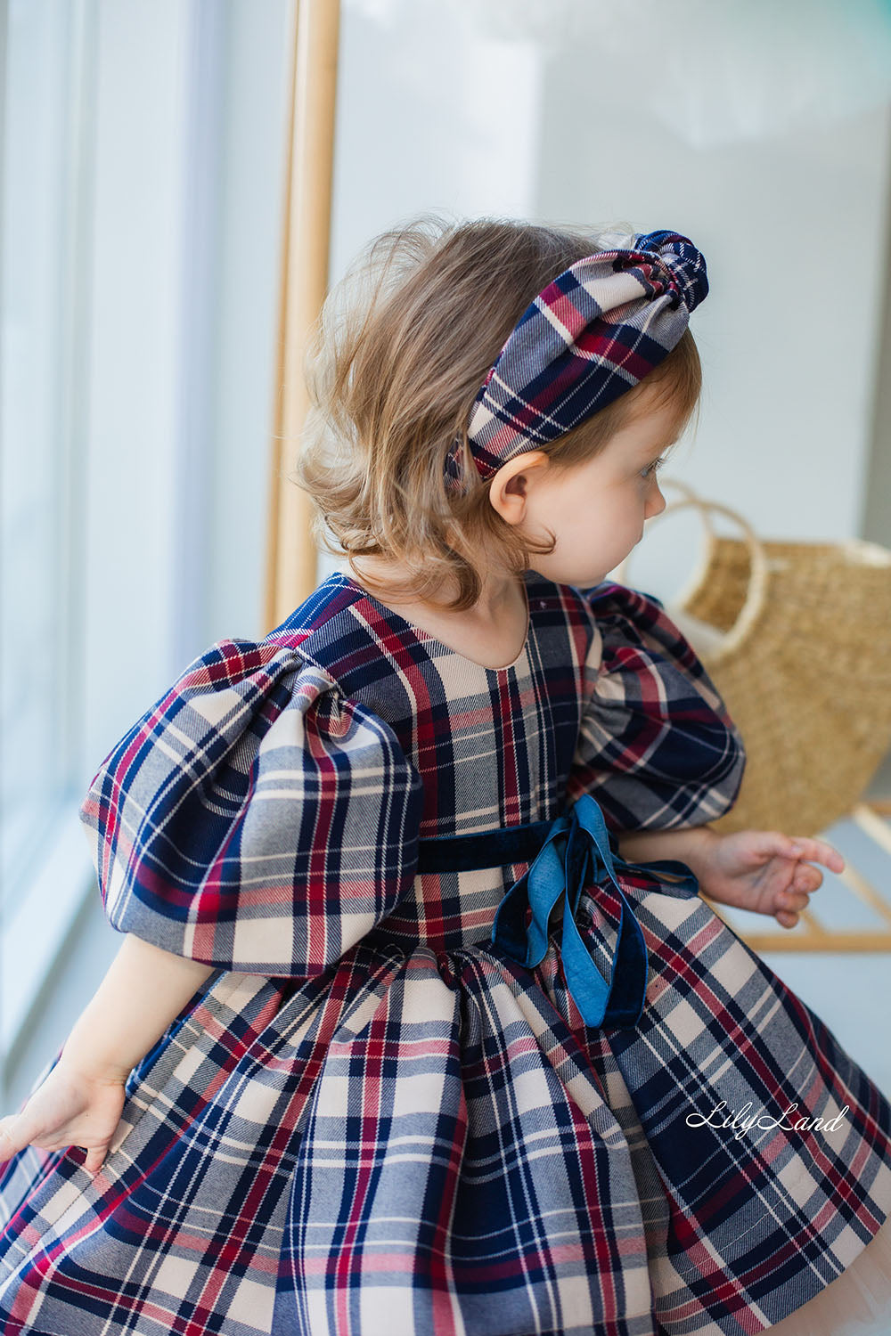 Liana Christmas Girl Dress in Beige Tartan