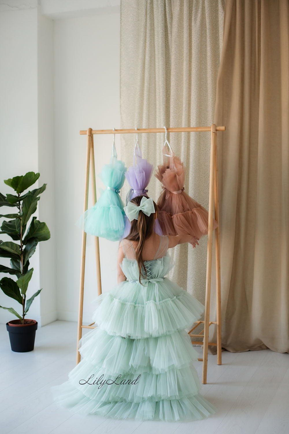 Barbie Tutu Girl Dress in Mint with Train