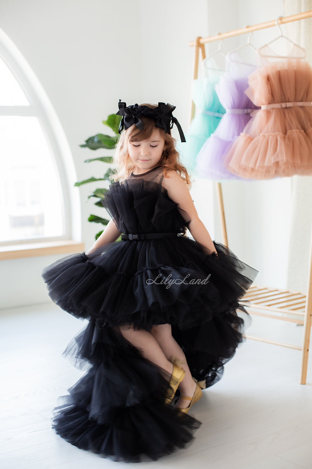 Barbie Matching Tulle Dresses Mommy and Daughter in Black with Train