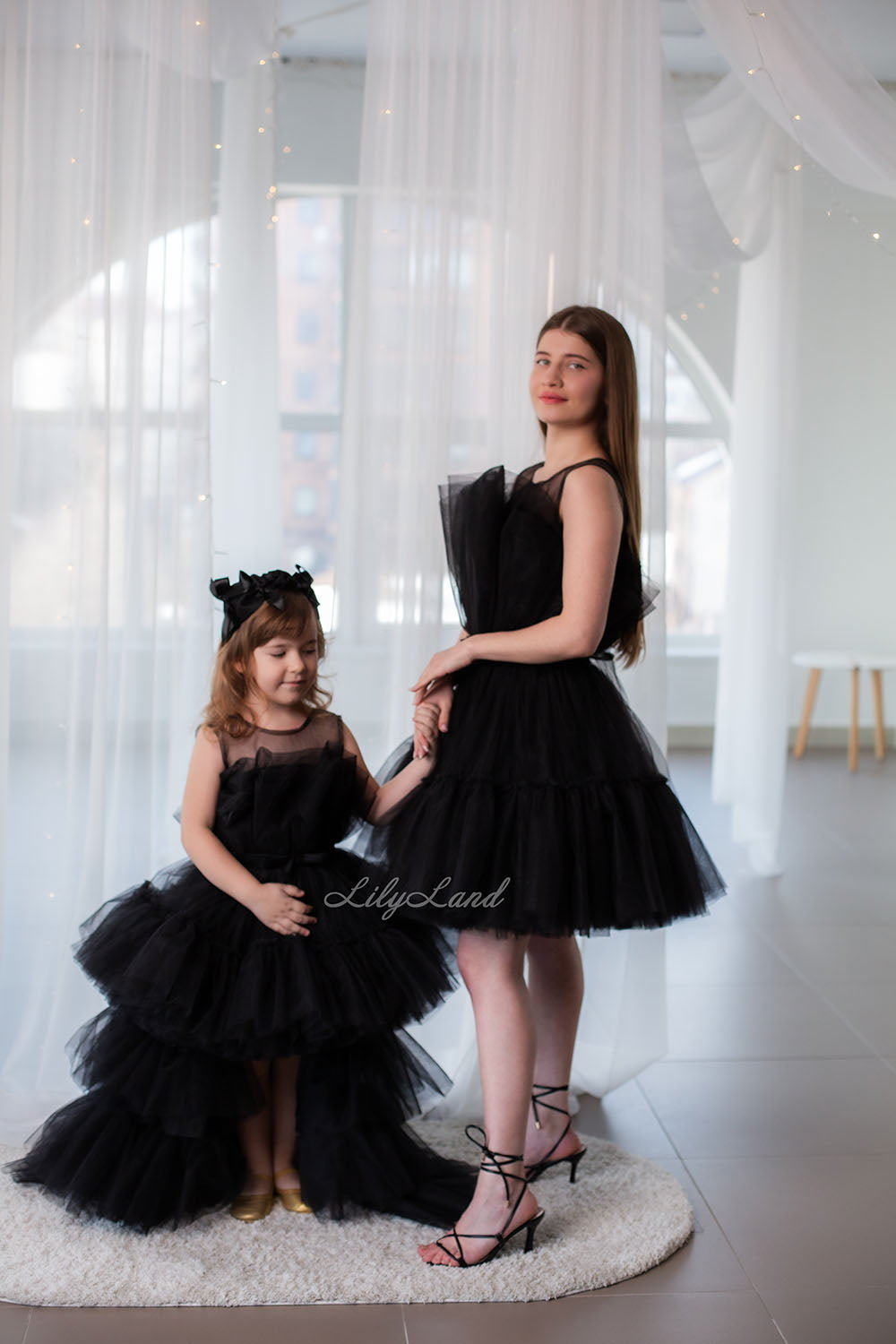 Barbie Matching Tulle Dresses Mommy and Daughter in Black with Train