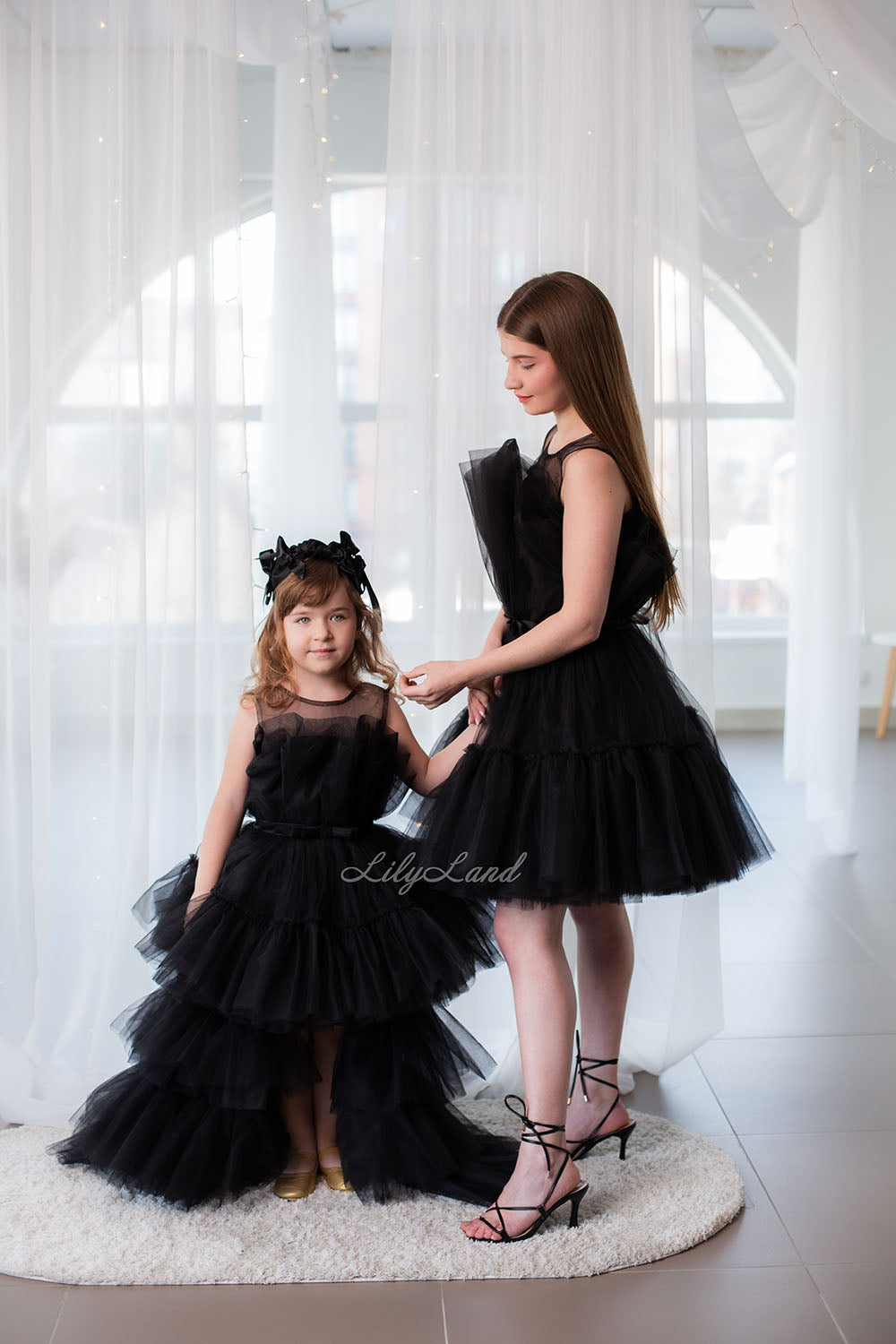Barbie Matching Tulle Dresses Mommy and Daughter in Black with Train
