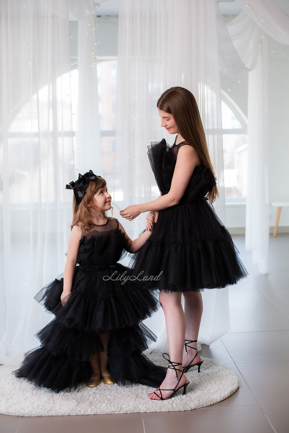 Barbie Matching Tulle Dresses Mommy and Daughter in Black with Train