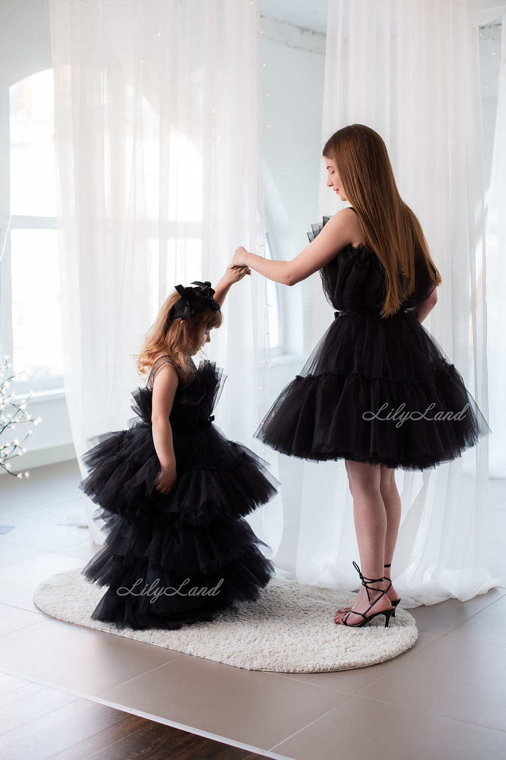 Barbie Matching Tulle Dresses Mommy and Daughter in Black with Train