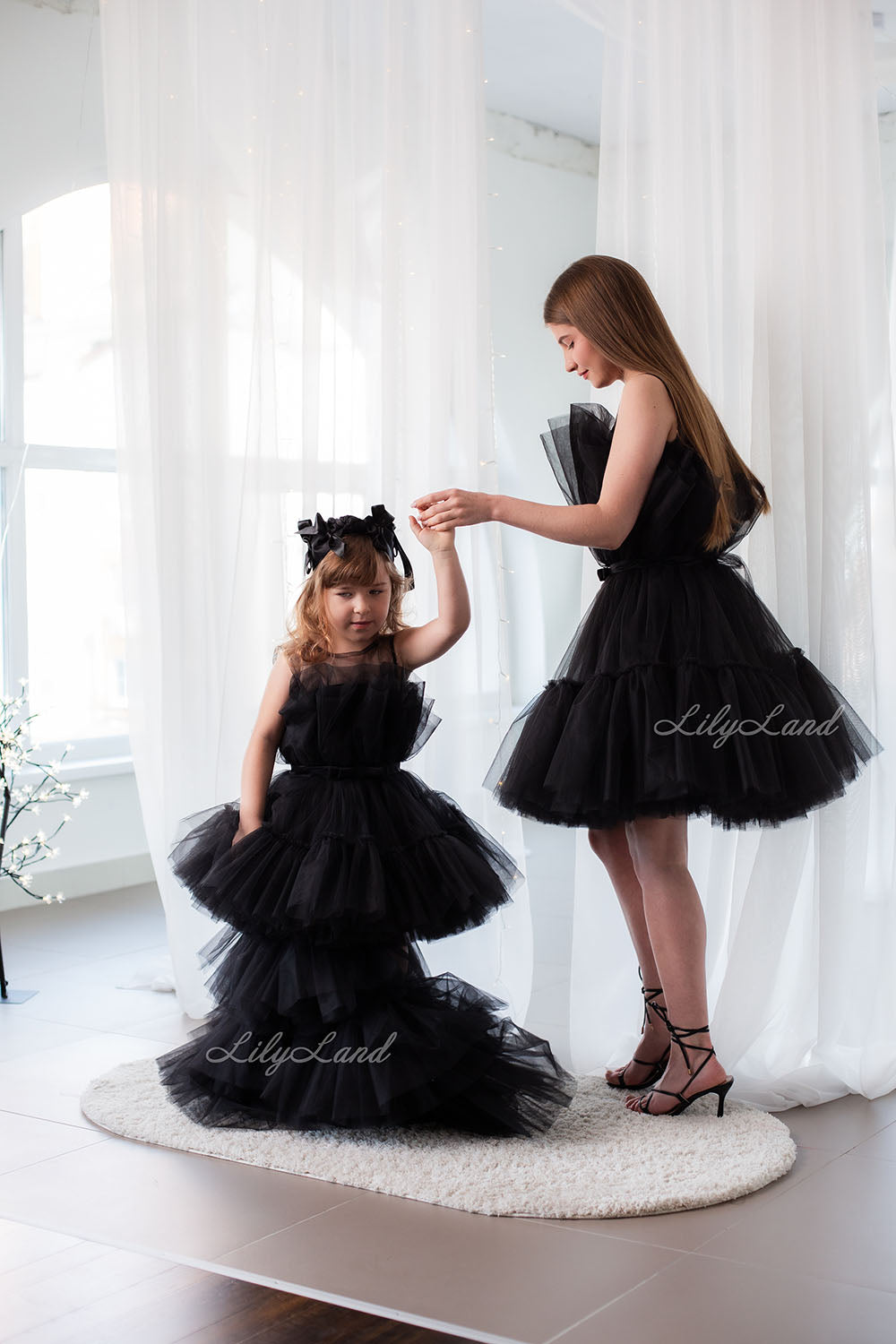 Barbie Matching Tulle Dresses Mommy and Daughter in Black with Train