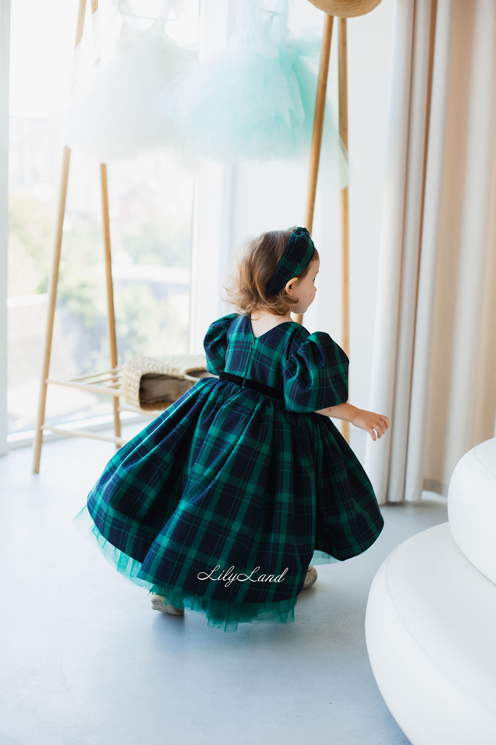 Liana Christmas Girl Dress in Emerald Green Tartan