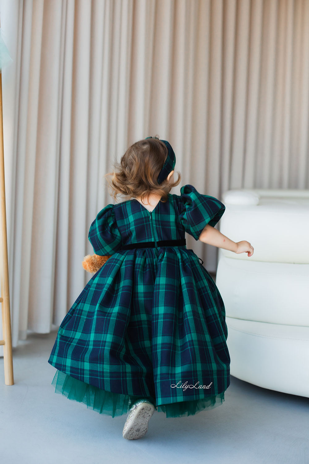 Liana Christmas Girl Dress in Emerald Green Tartan