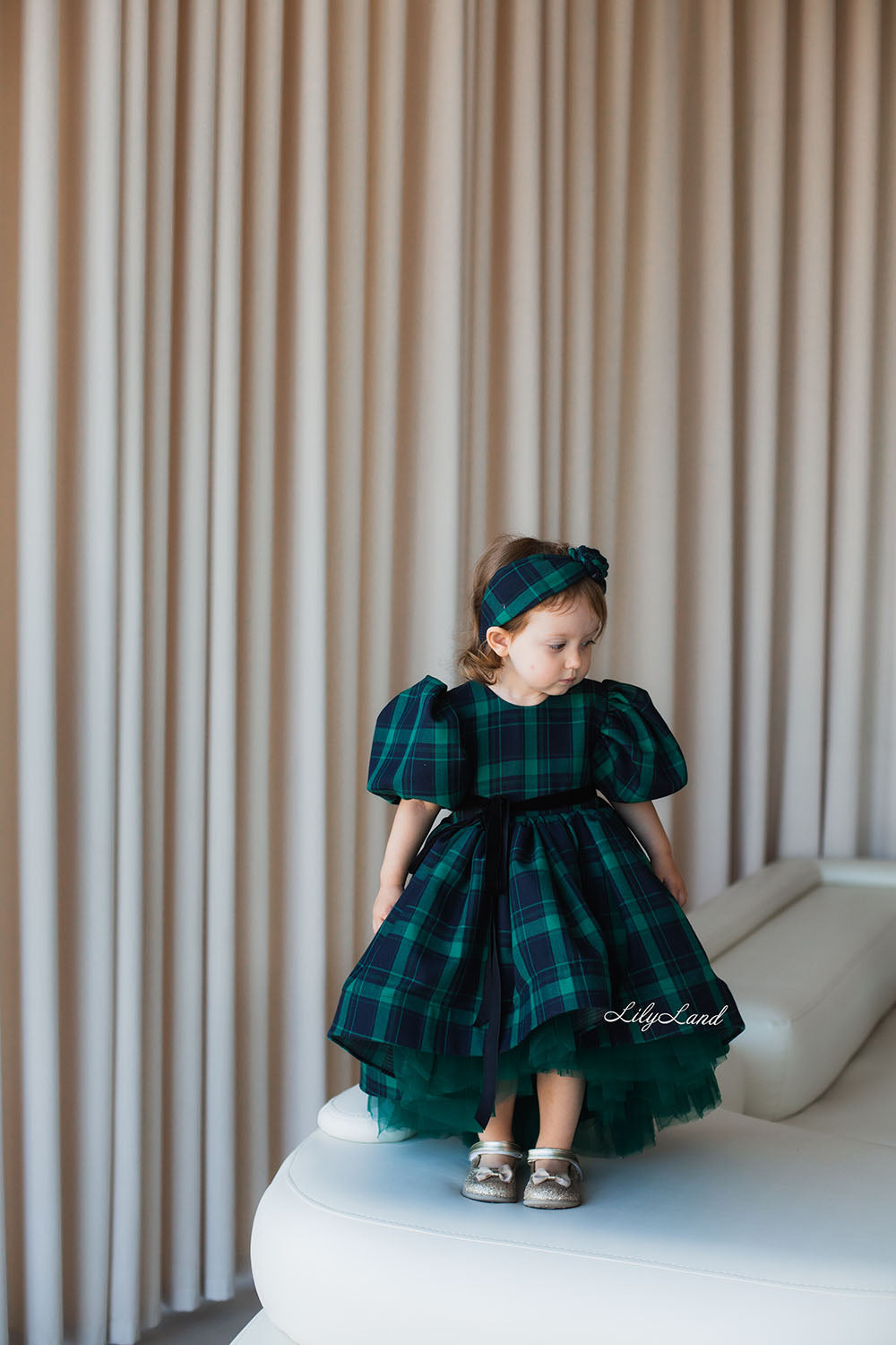 Liana Christmas Girl Dress in Emerald Green Tartan