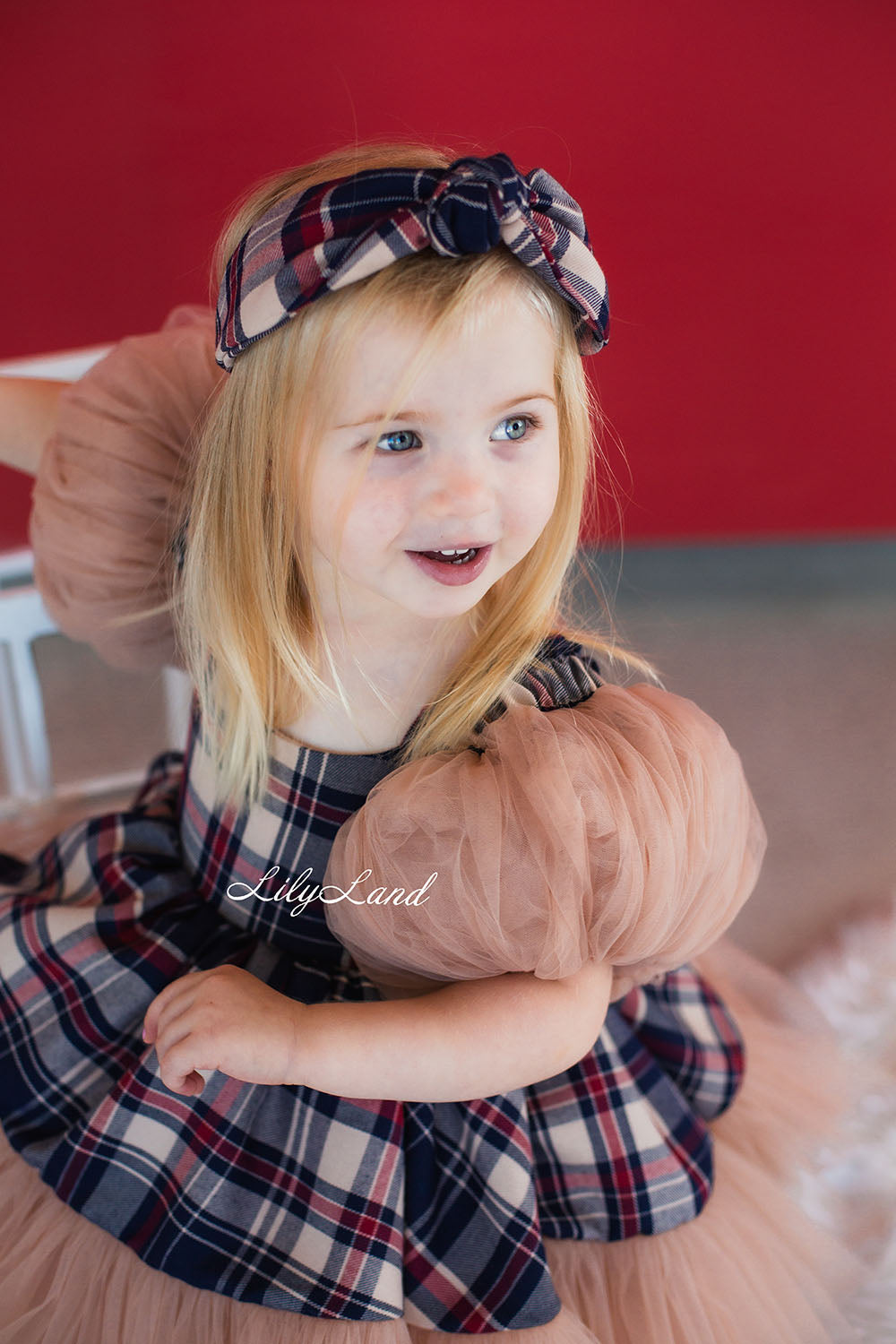 Tartan Plaid Knot Christmas Girl Headband in Beige