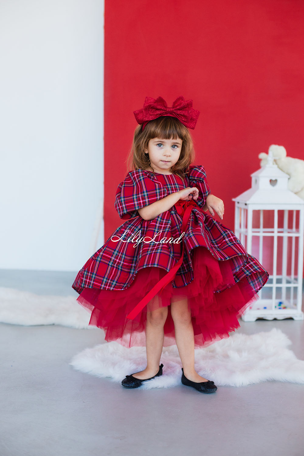 Liana Christmas Girl Dress in Red Tartan