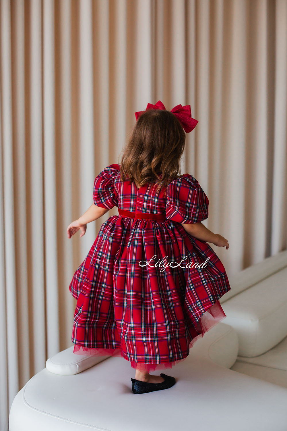 Liana Christmas Girl Dress in Red Tartan