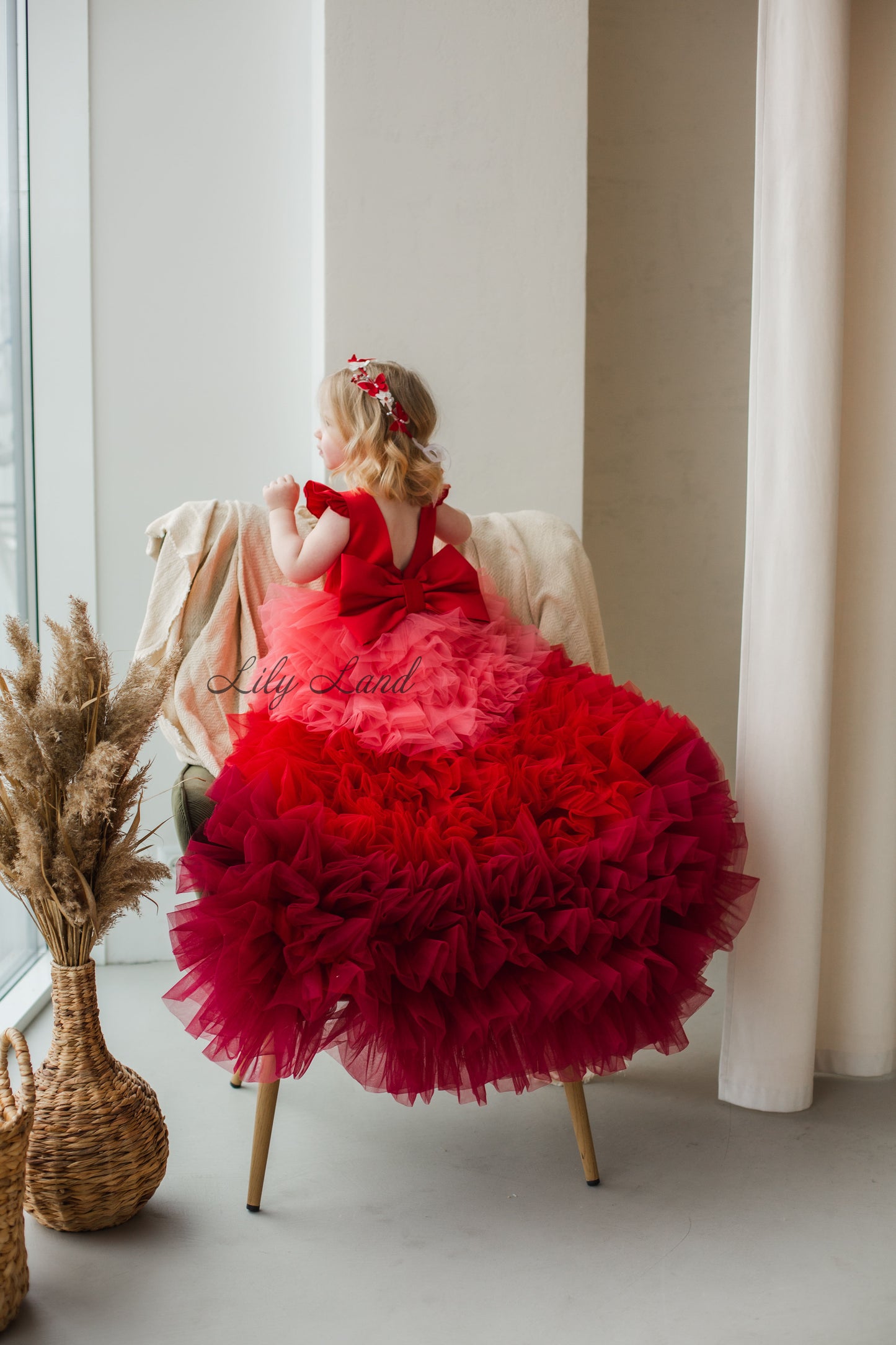 Rosa Girl Dress in Red Ombre with Long Train