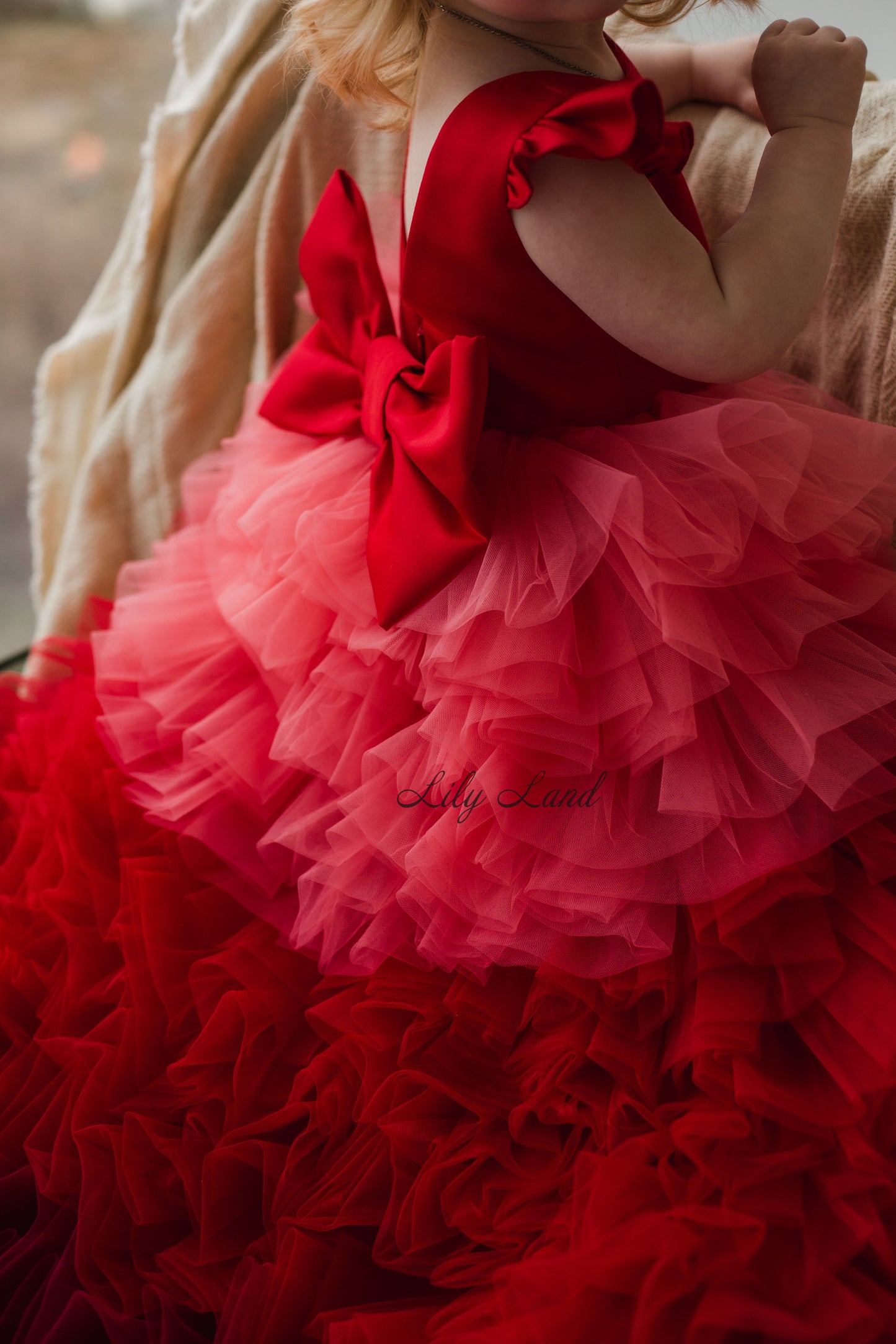 Rosa Girl Dress in Red Ombre with Long Train