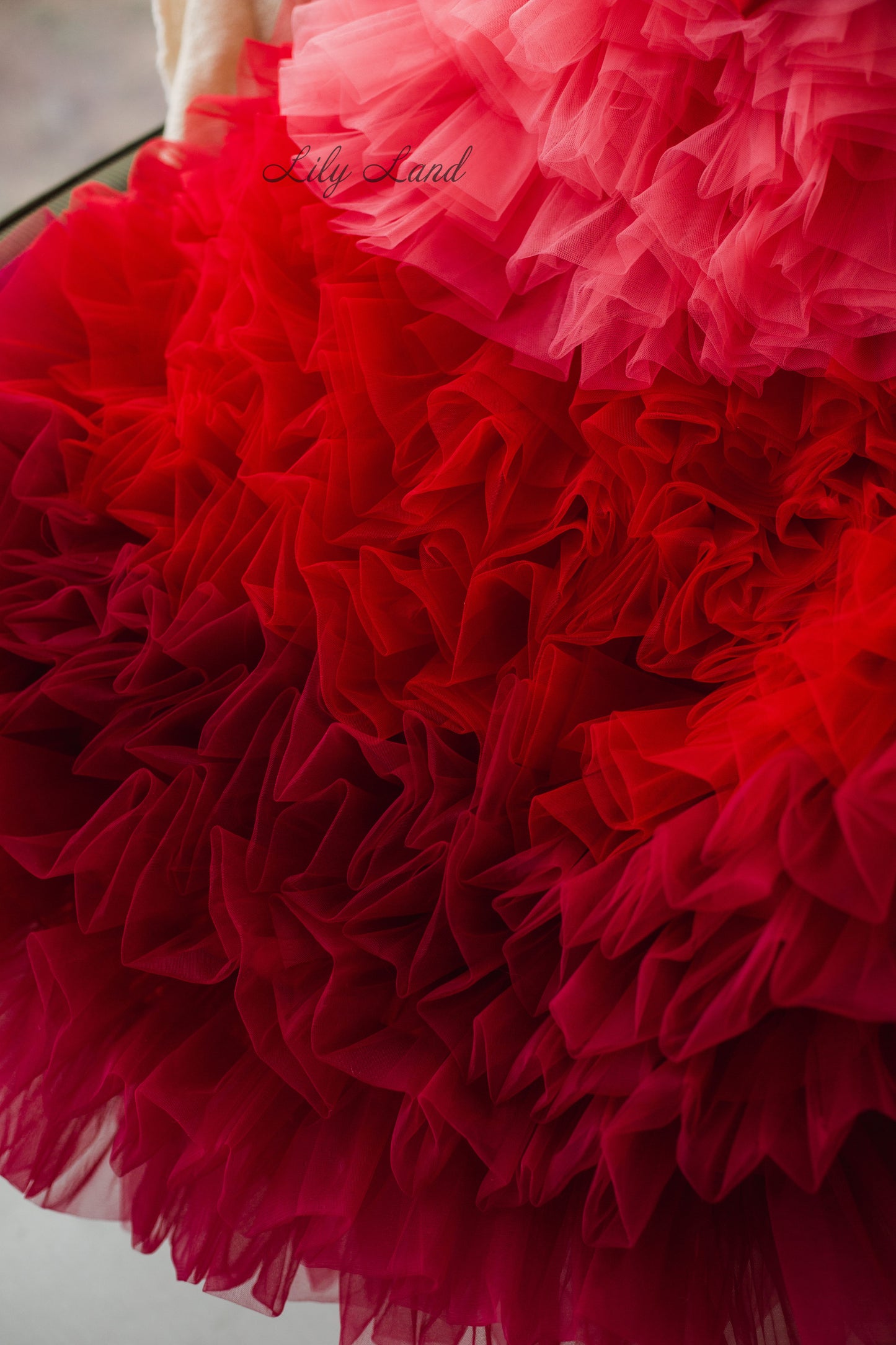 Rosa Girl Dress in Red Ombre with Long Train