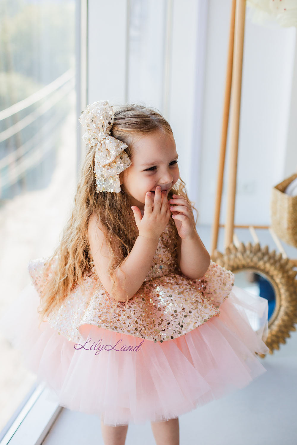 Nancy Tutu Girl Dress in Gold and Blush Pink