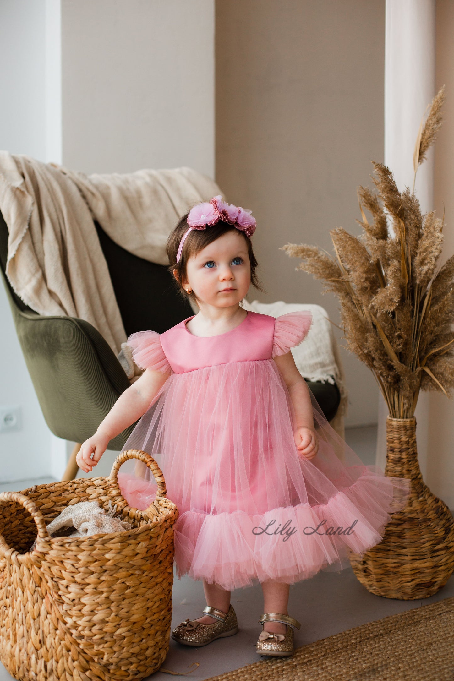 Belle Tulle Girl Dress in Peach