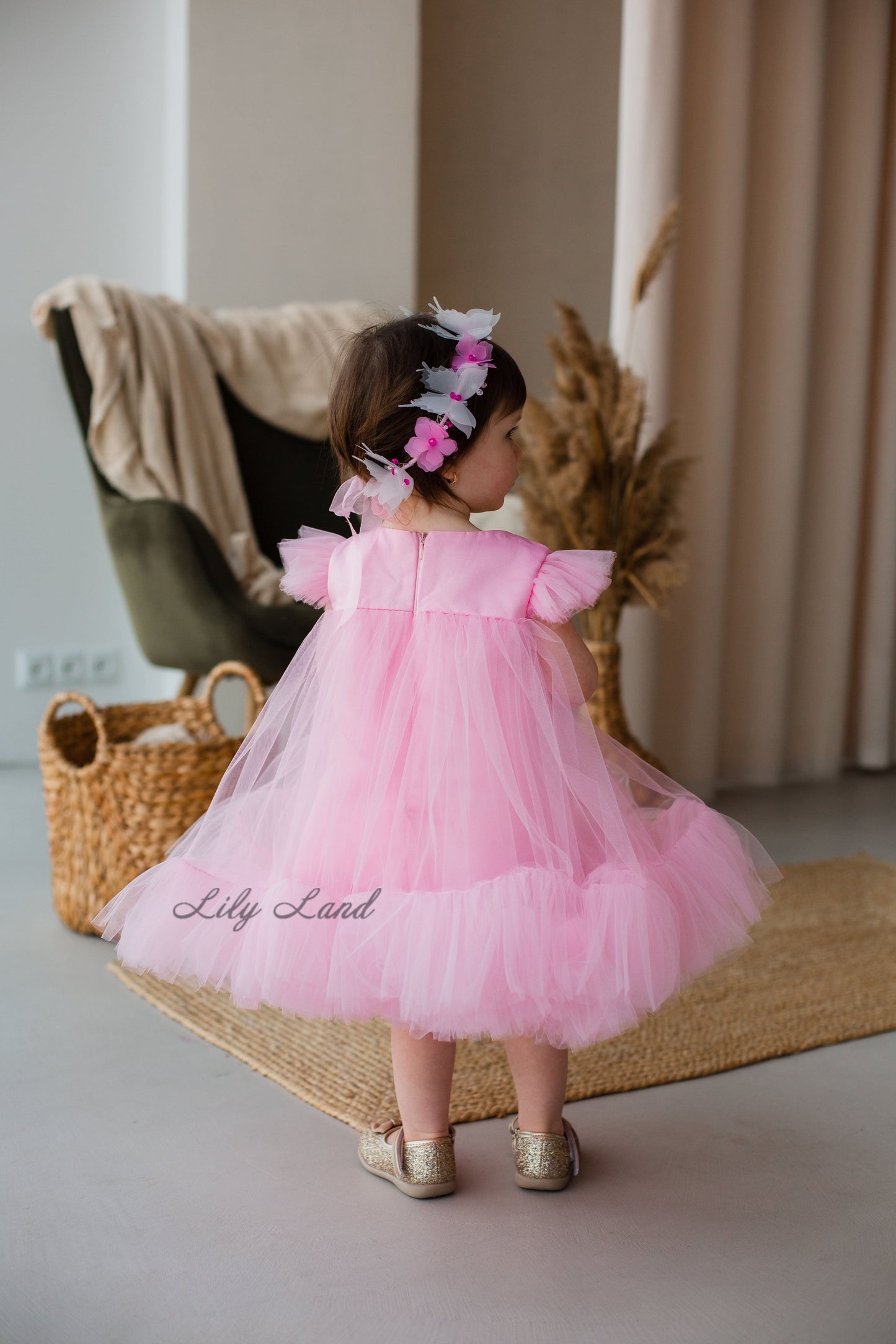 Belle Tulle Girl Dress in Peach
