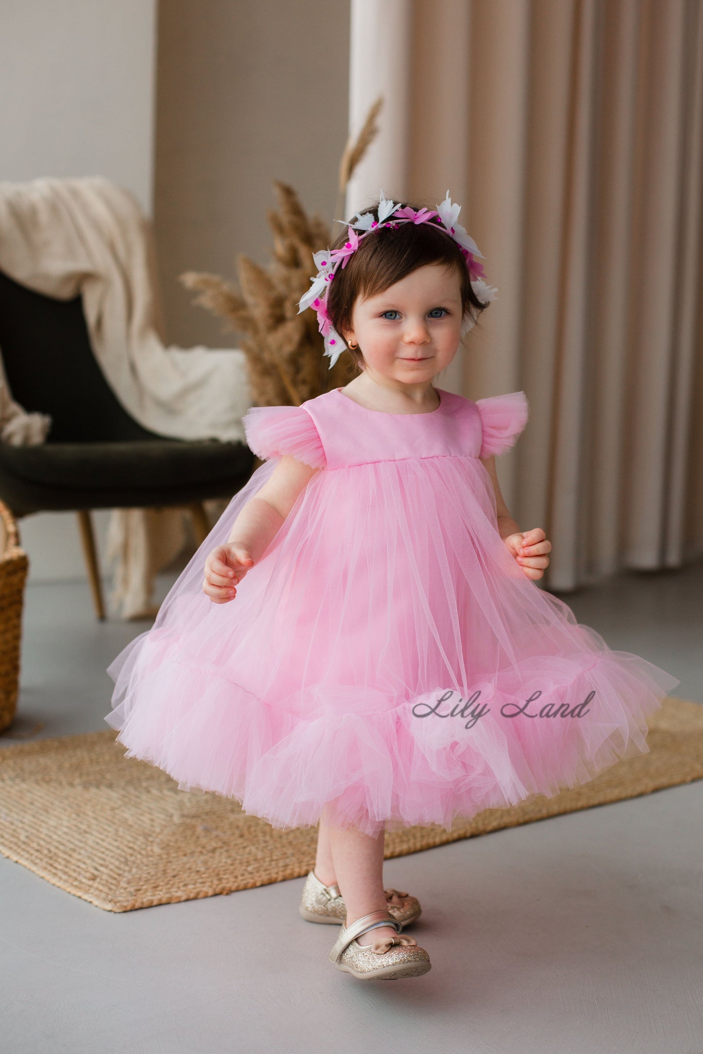 Belle Tulle Girl Dress in Peach
