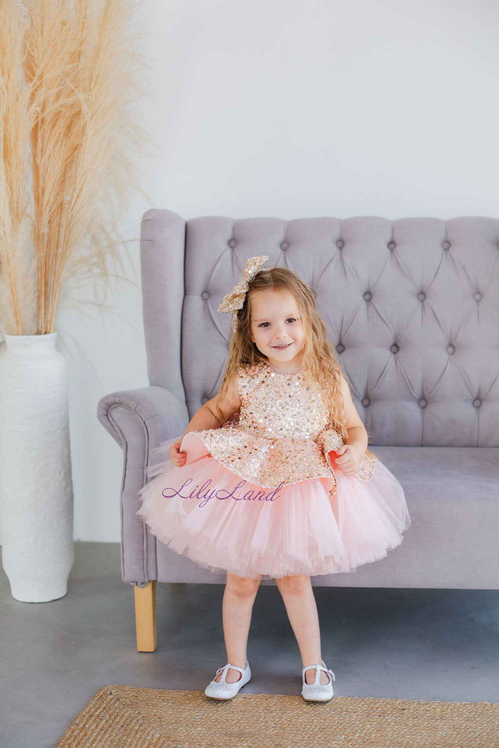 Nancy Tutu Girl Dress in Gold and Blush Pink