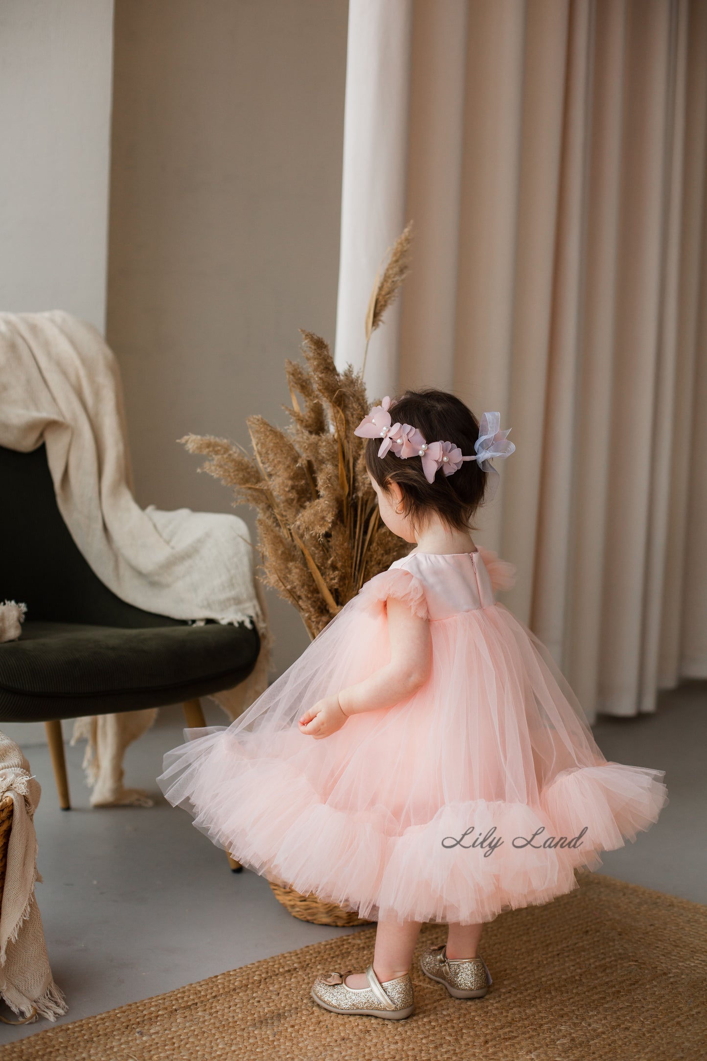Belle Tulle Girl Dress in Peach