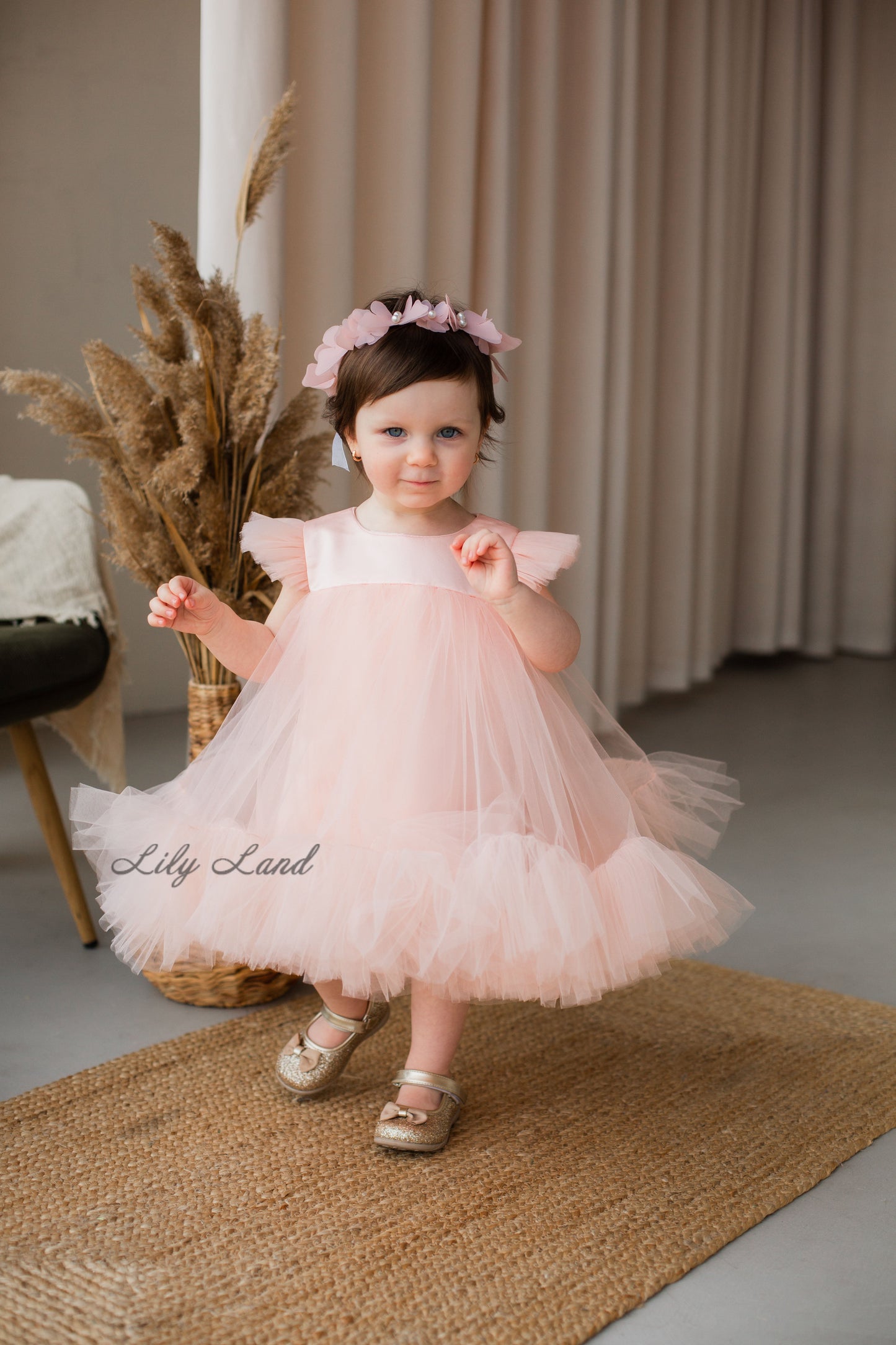 Belle Tulle Girl Dress in Peach