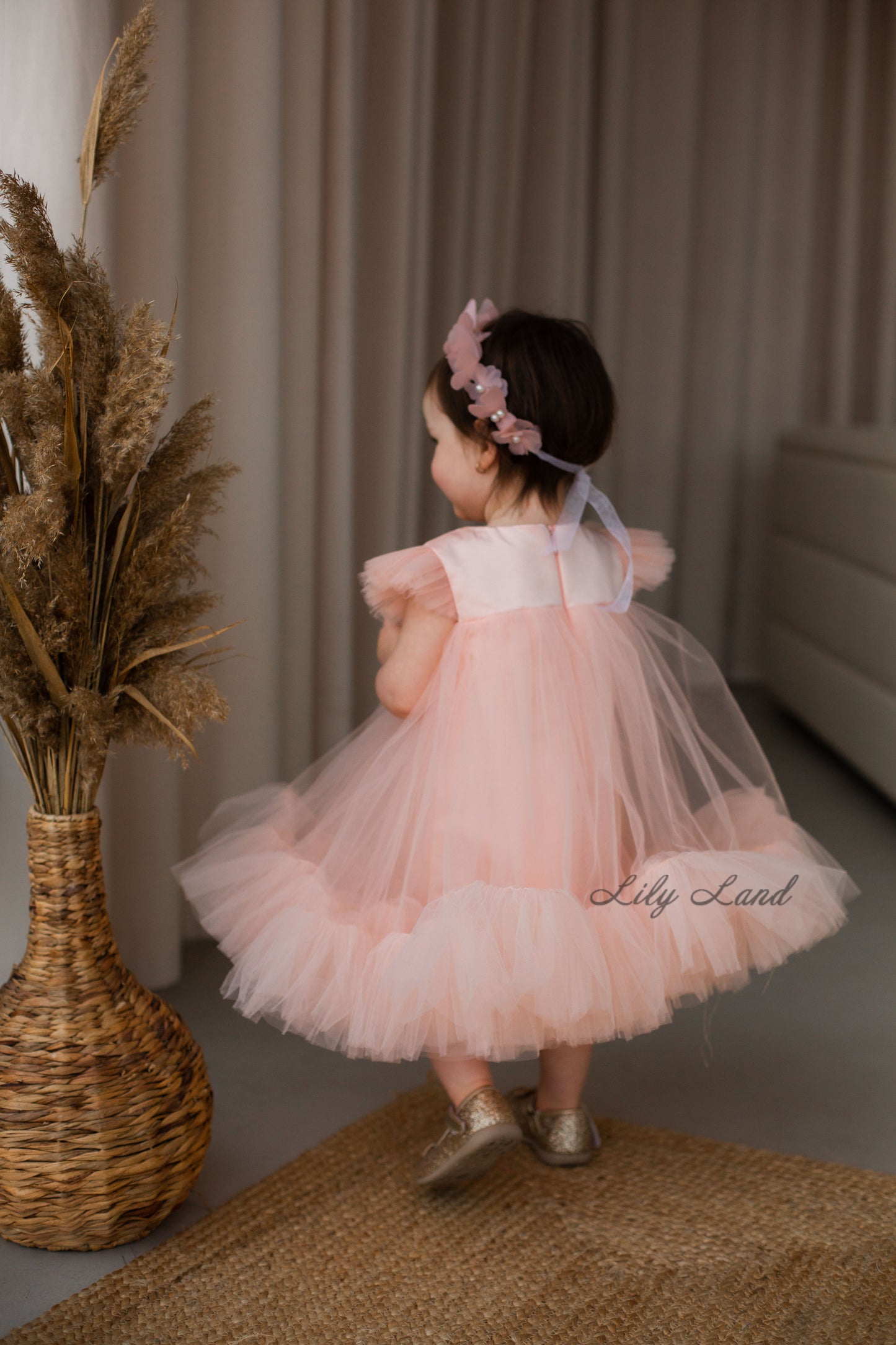 Belle Tulle Girl Dress in Peach