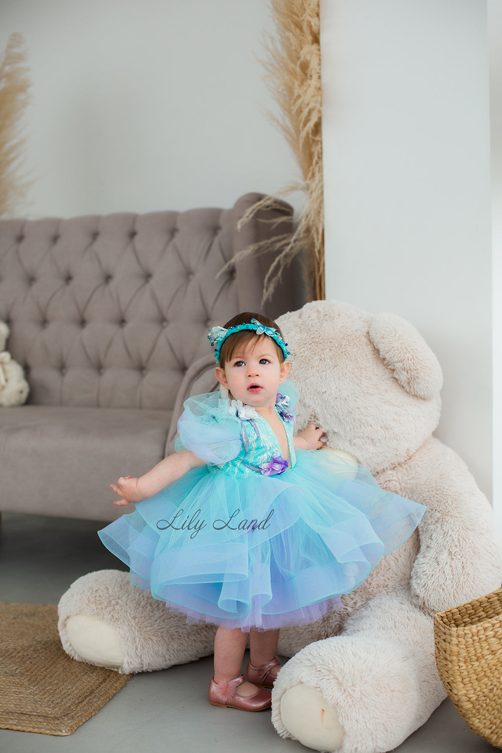 Hawaii NEW Girls Dress with Flower Lace in Blue Mint