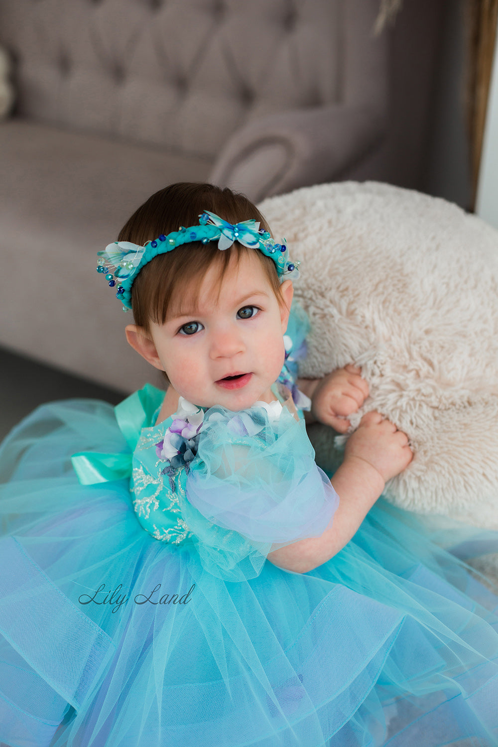 Hawaii NEW Girls Dress with Flower Lace in Blue Mint