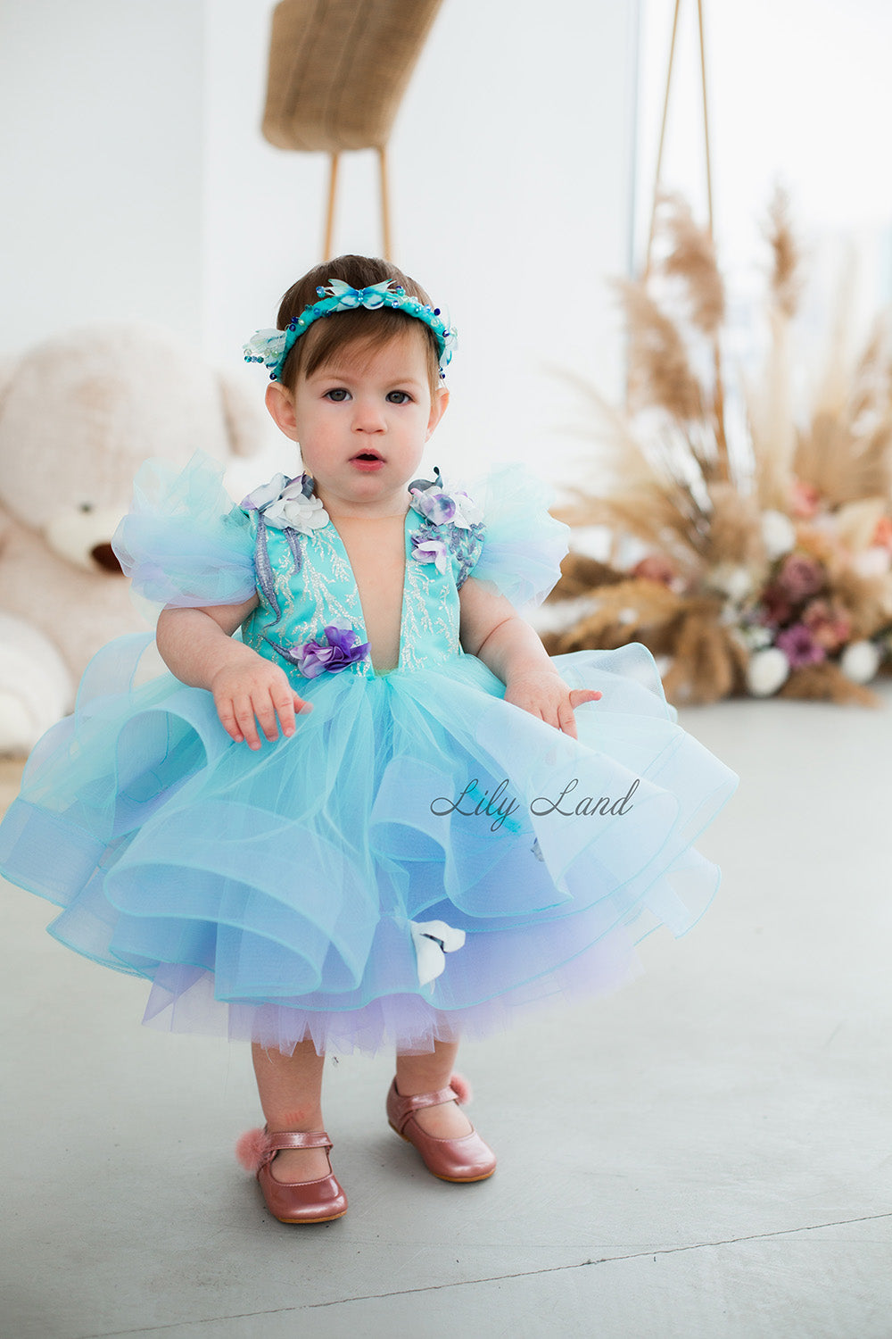 Hawaii NEW Girls Dress with Flower Lace in Blue Mint