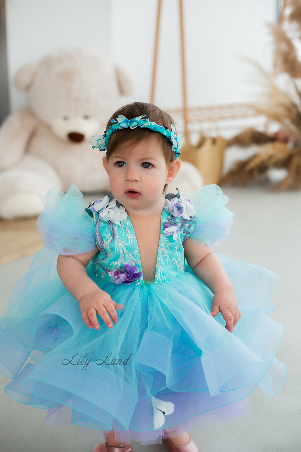 Hawaii NEW Girls Dress with Flower Lace in Blue Mint