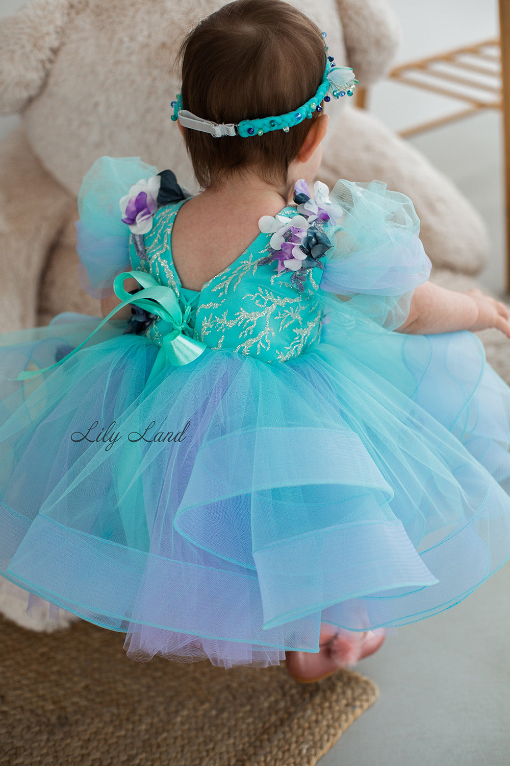 Hawaii NEW Girls Dress with Flower Lace in Blue Mint