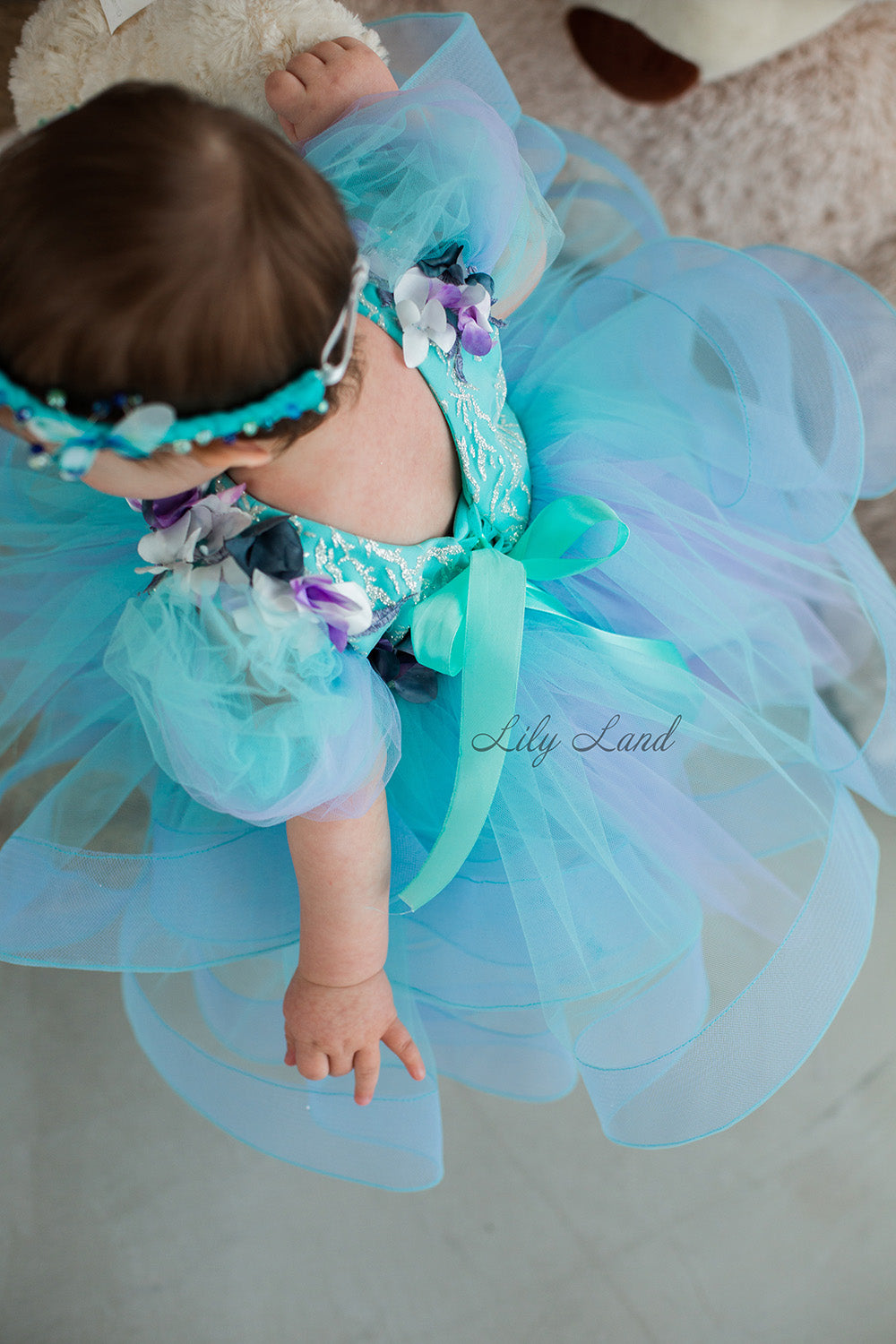 Hawaii NEW Girls Dress with Flower Lace in Blue Mint