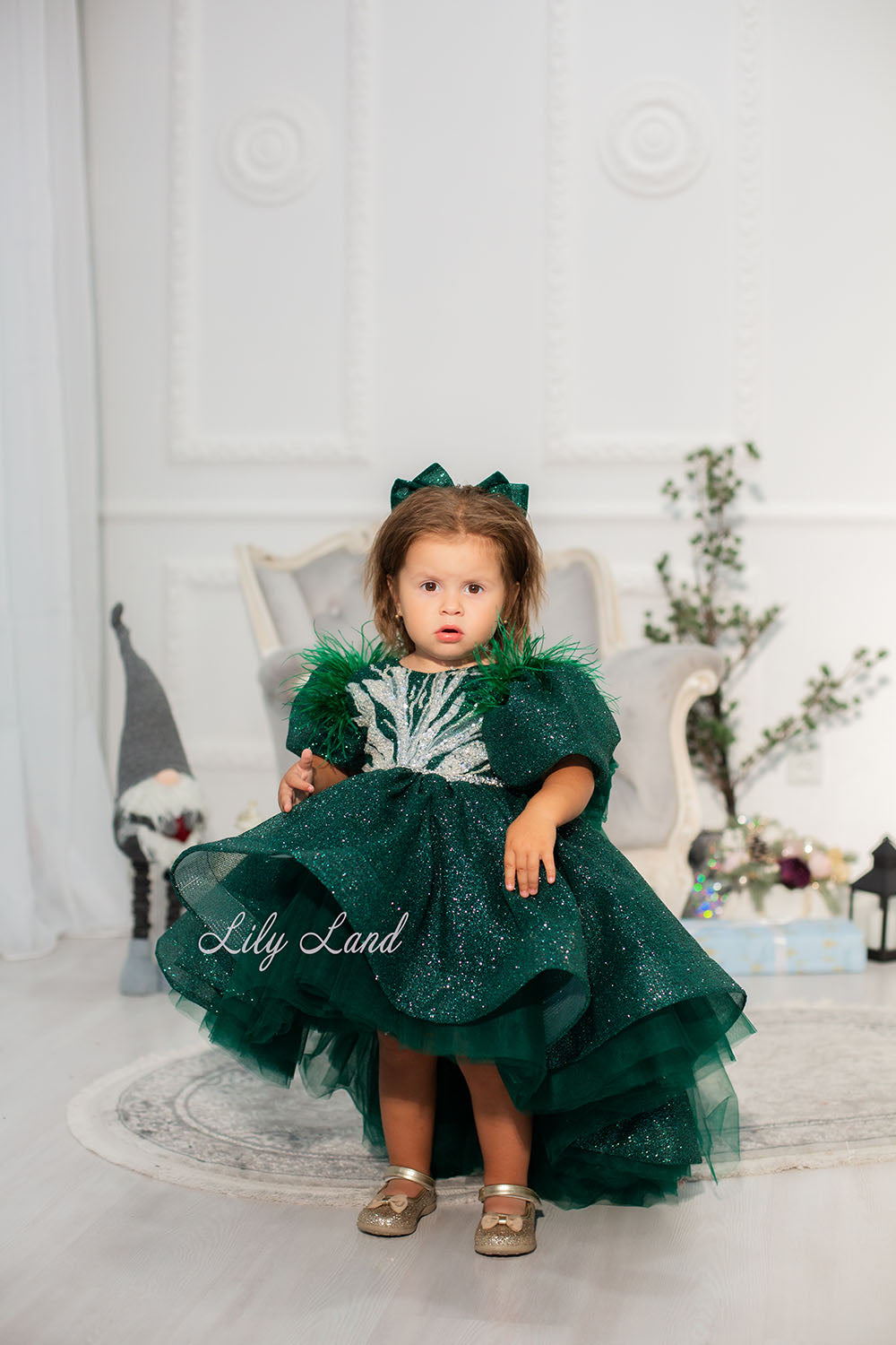 Daphne Sparkling Girl Dress in Emerald Green